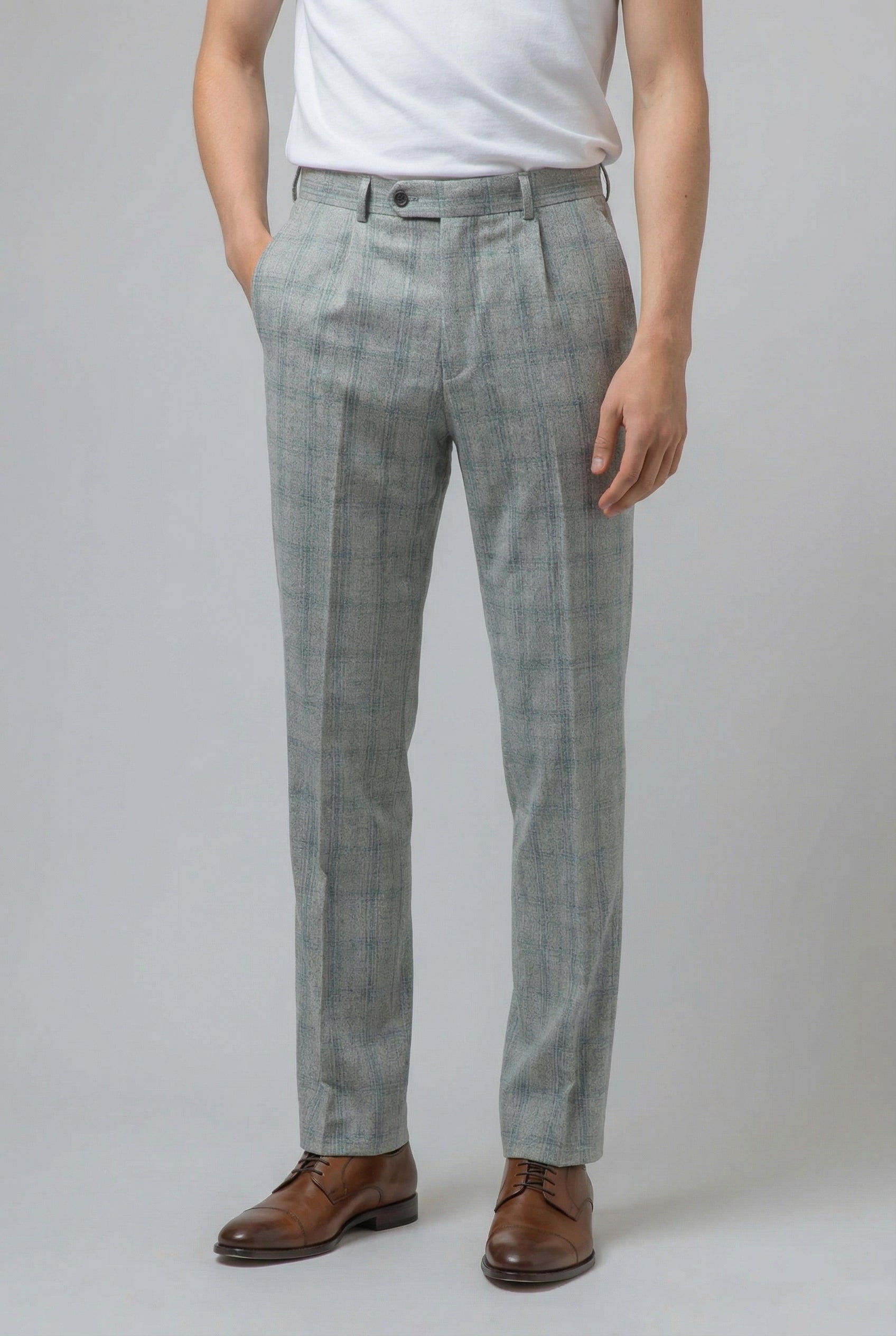 Men's Tweed Check Slim Fit Grey Trousers - ANDREW - Grey