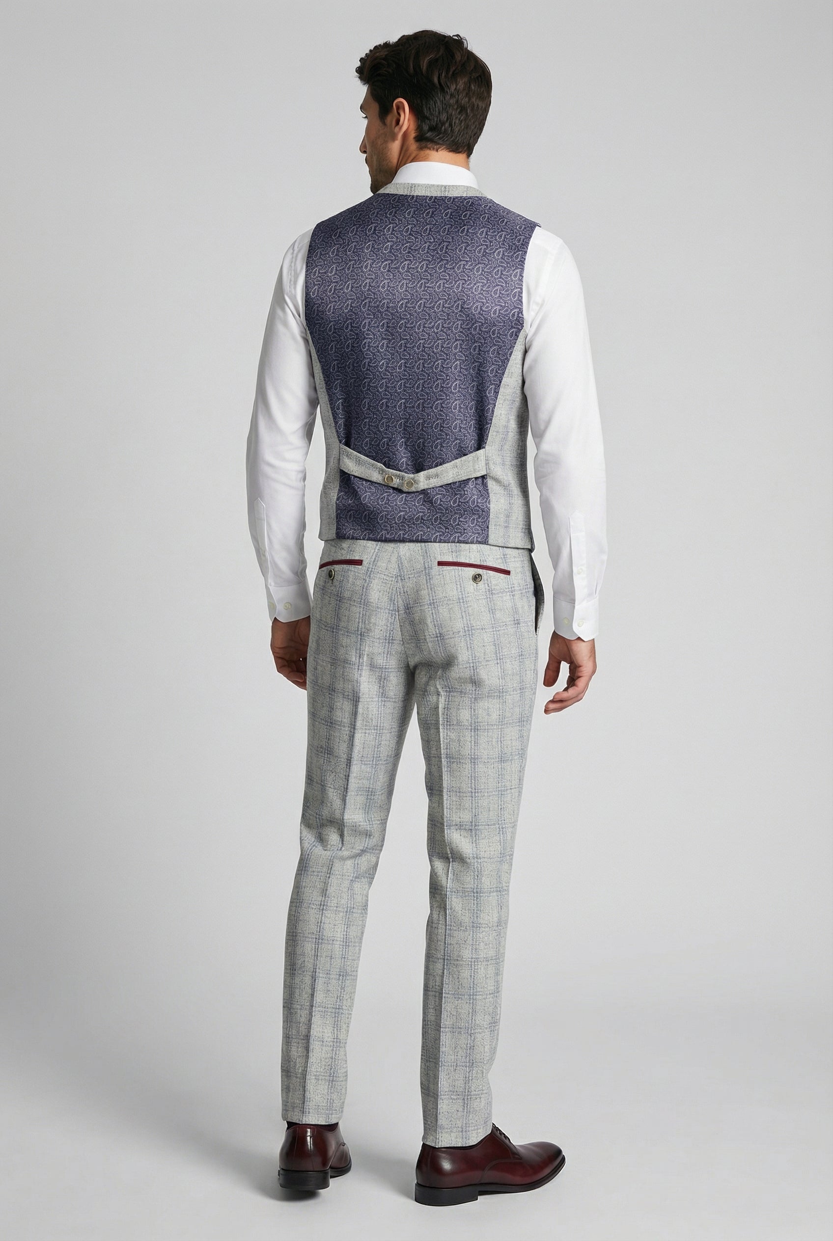 Men's Tweed Check Slim Fit Grey Waistcoat - ANDREW - Grey