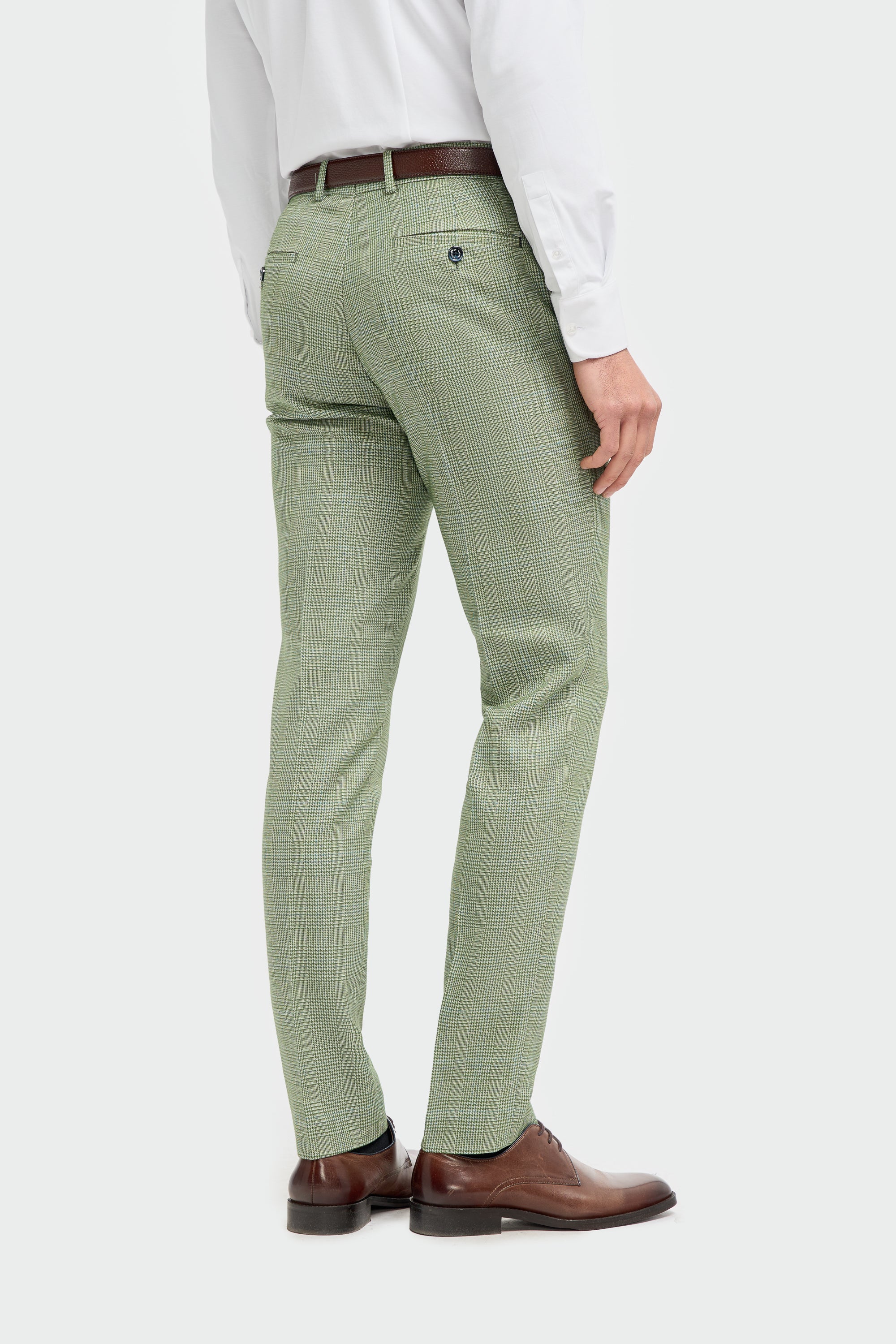 Men's Tweed Houndstooth Check Slim Fit Trousers - CARIDI - Sage Green