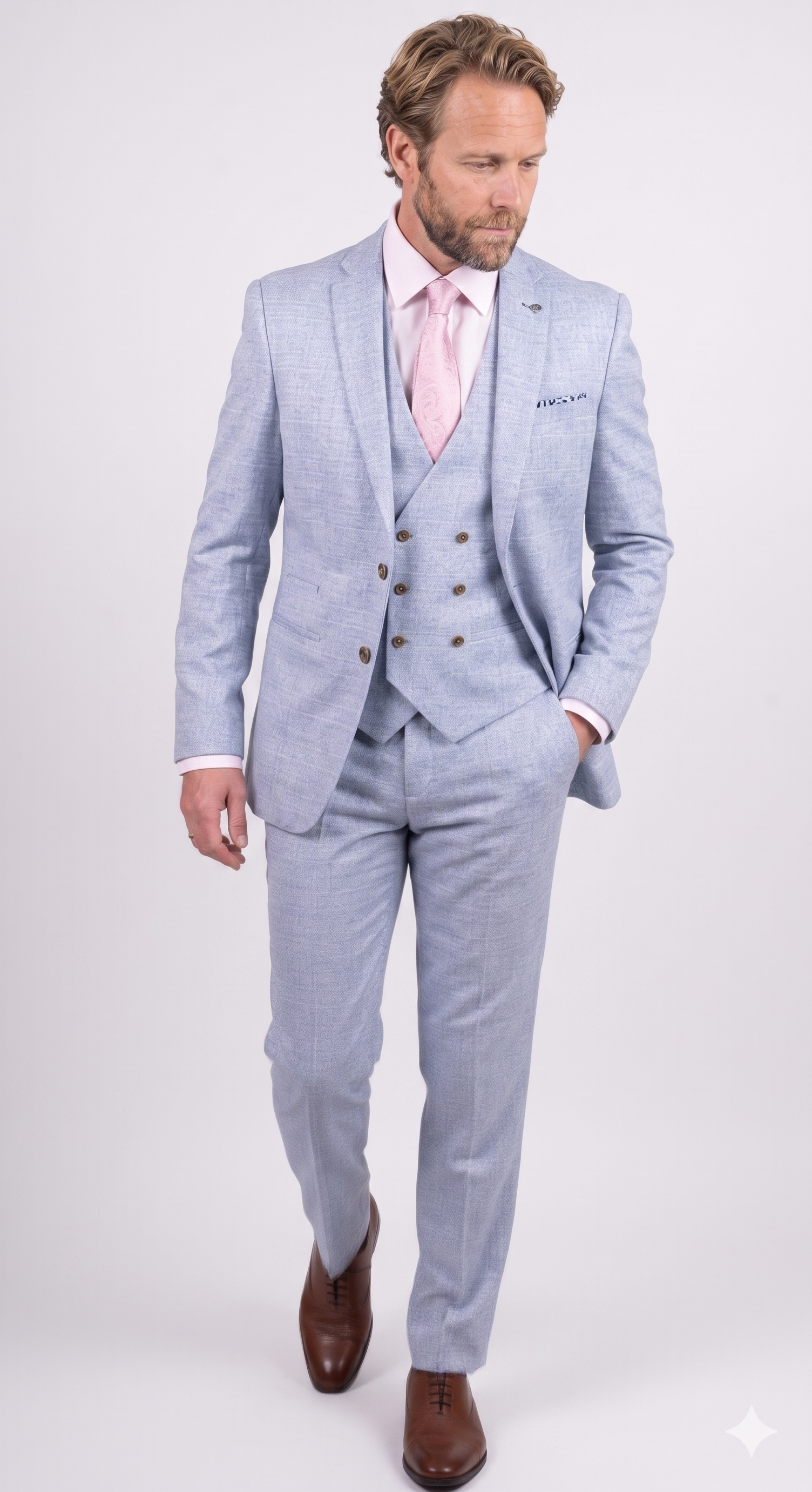 Men’s Tweed Like Glen Check Blazer - Light Blue