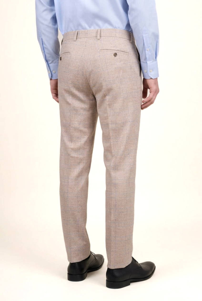 Men’s Tweed Like Glen Check Trousers - Luis - Beige