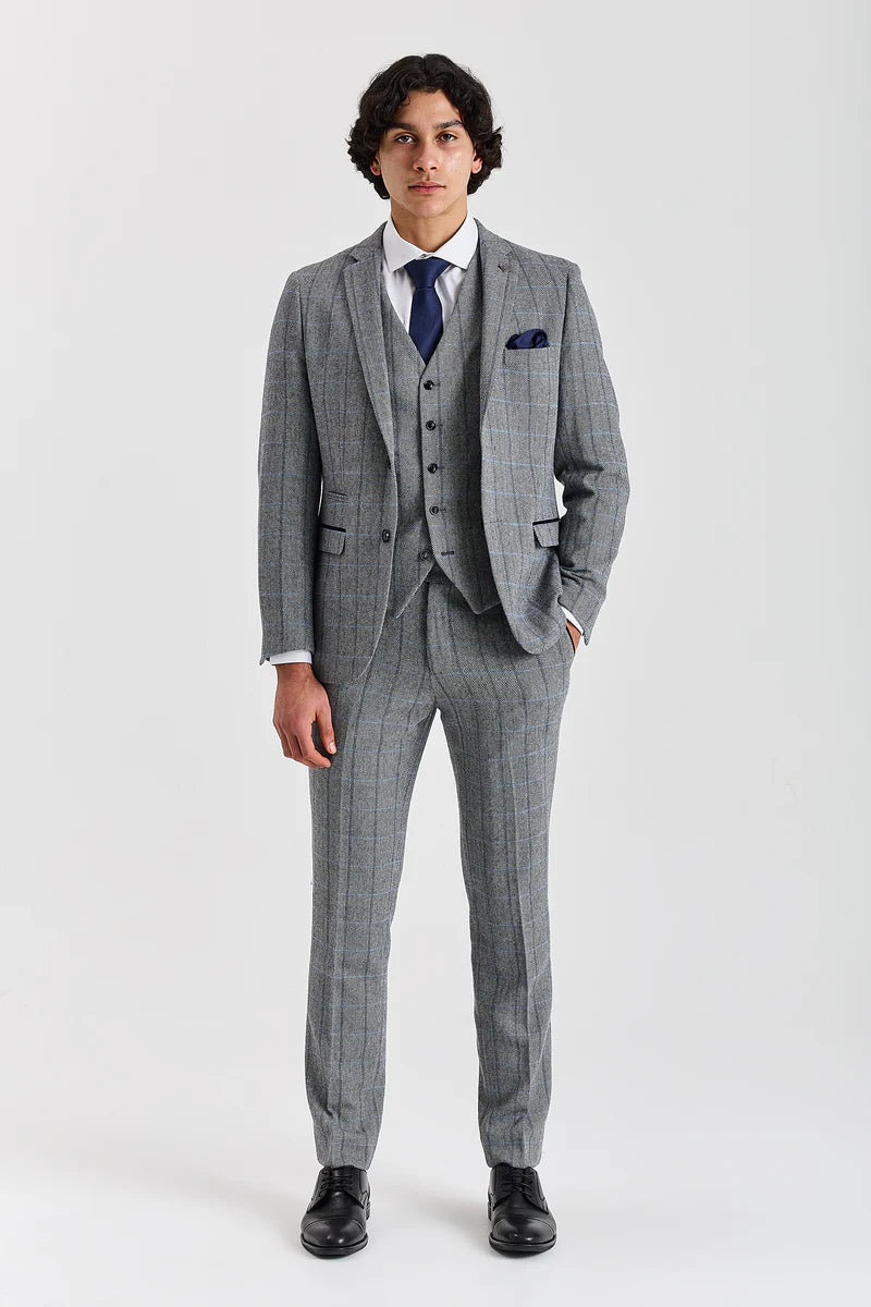 Men's Tweed Retro Windowpane Formal Suit - HARRIS - Grey Model Picture