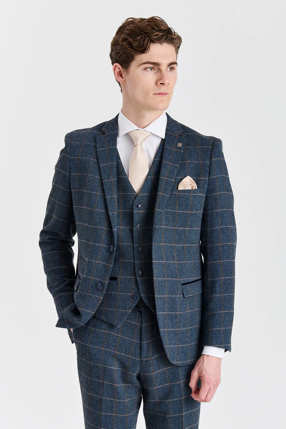 Men's Tweed Retro Windowpane Formal Suit - HARRIS - Navy Model Picture
