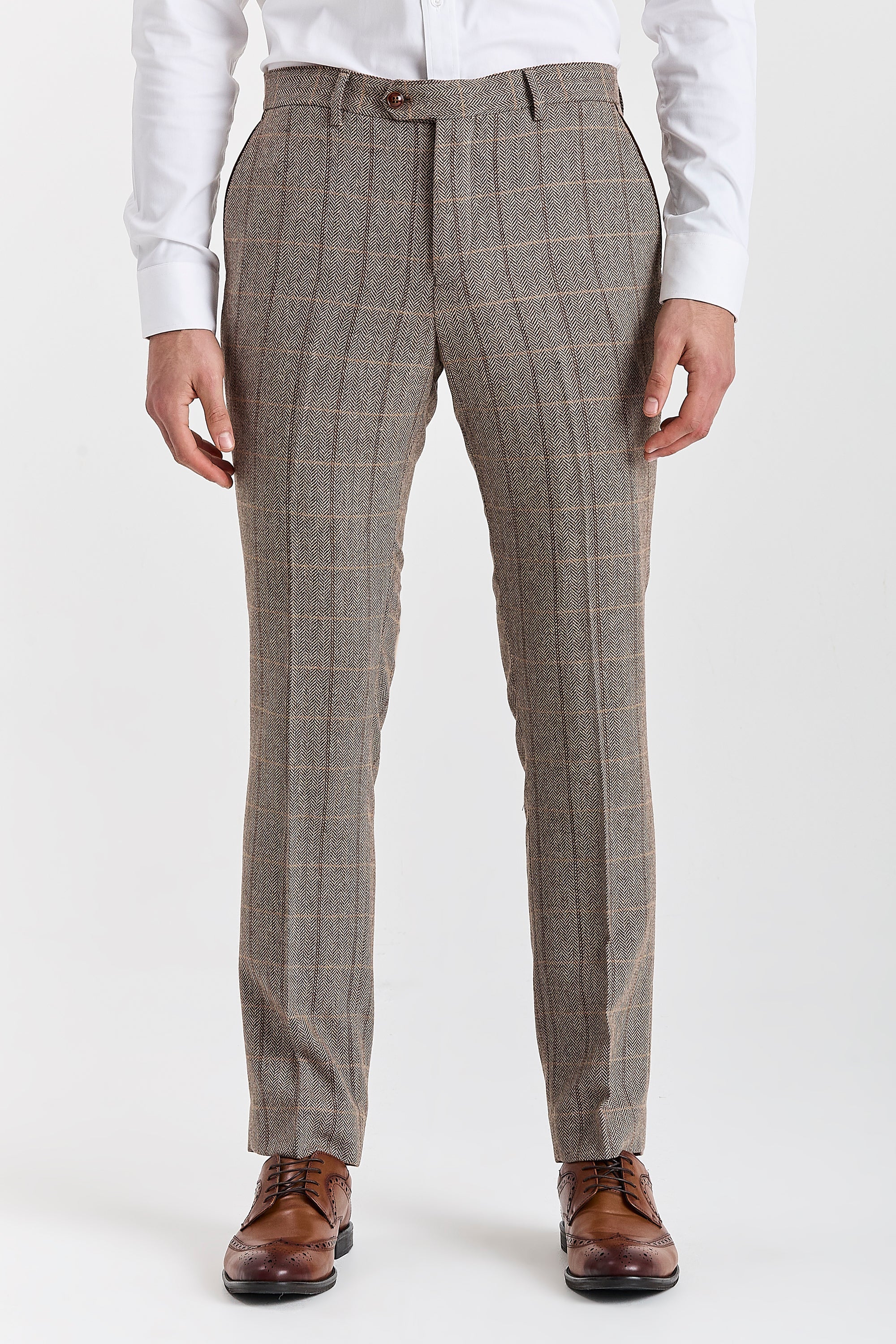 Men's Tweed Retro Windowpane Formal Trousers - HARRIS - Brown