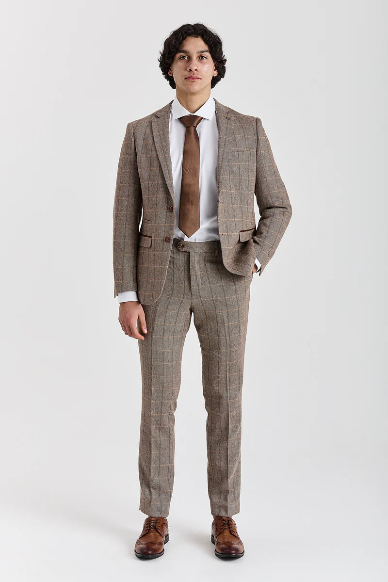 Men's Tweed Retro Windowpane Formal Trousers - HARRIS - Brown