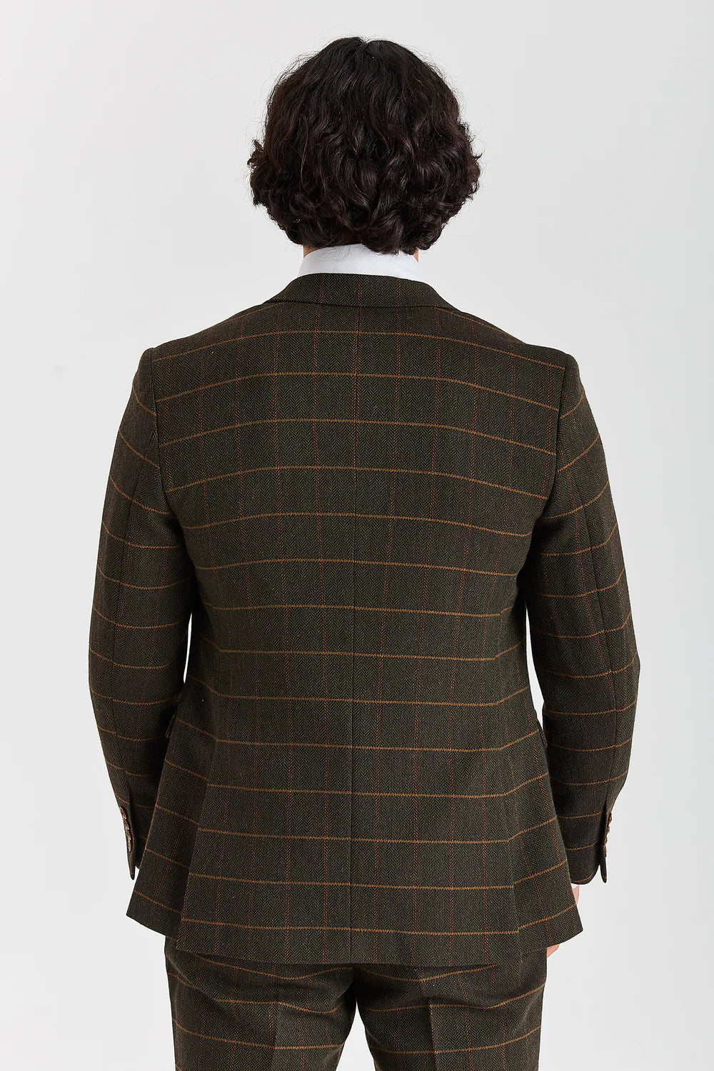 Men's Tweed Retro Windowpane Suit Jacket - HARRIS - Green Back Picture