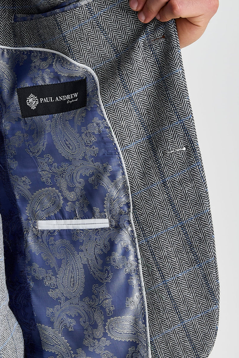 Men's Tweed Retro Windowpane Suit Jacket - HARRIS - Grey Linning Picture
