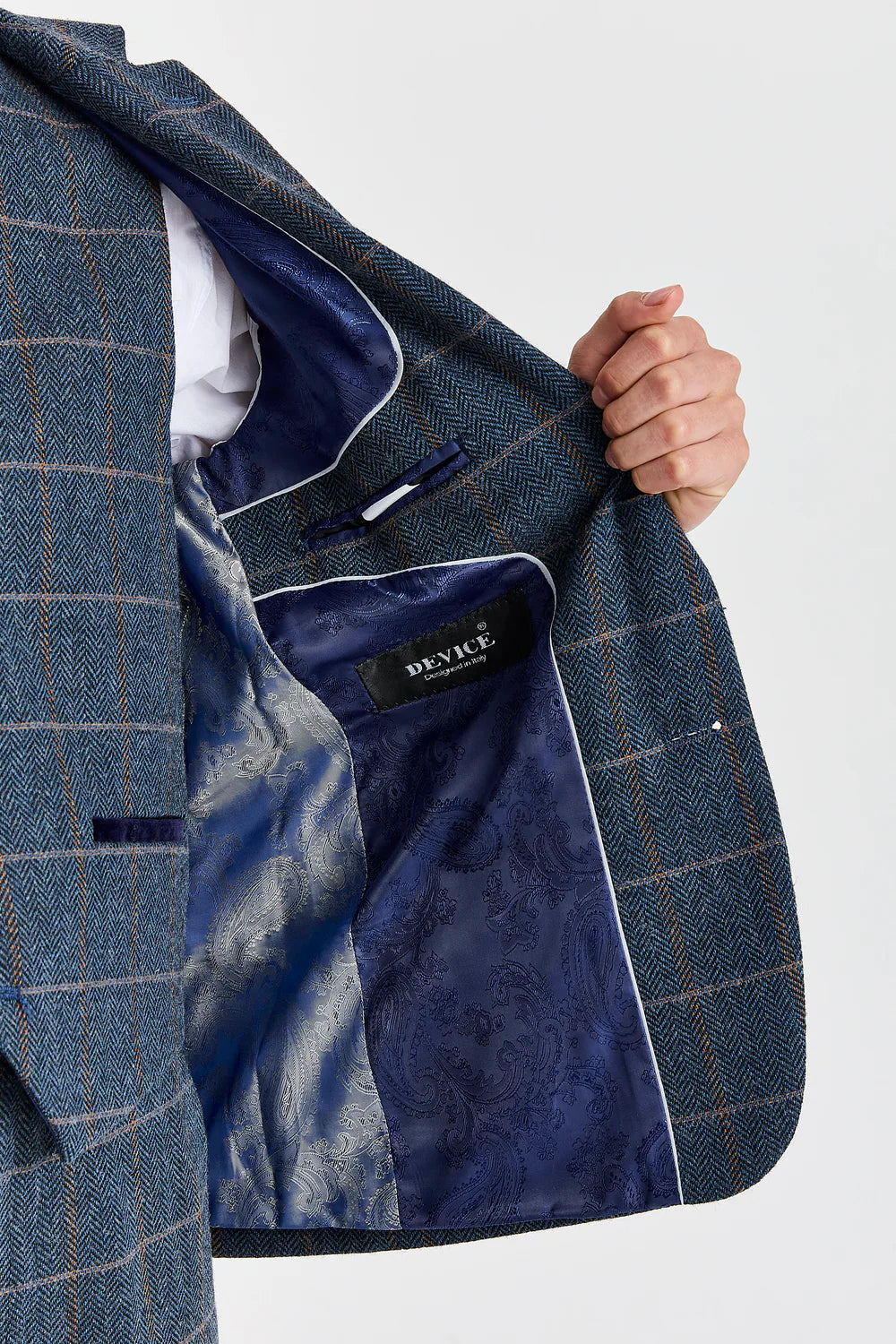 Men's Tweed Retro Windowpane Suit Jacket - HARRIS - Navy Linning Picture