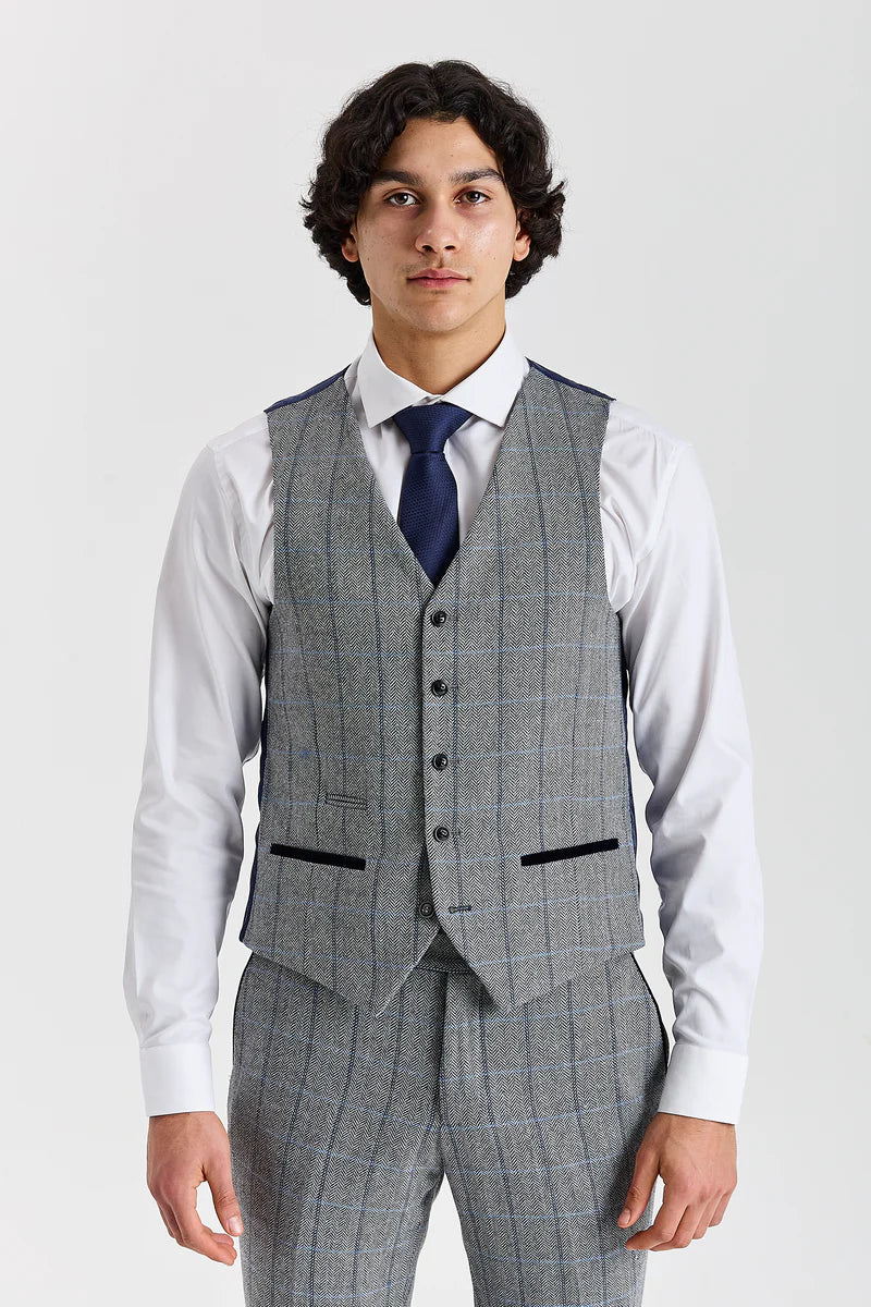 Men's Tweed Retro Windowpane Waistcoat - HARRIS - Grey