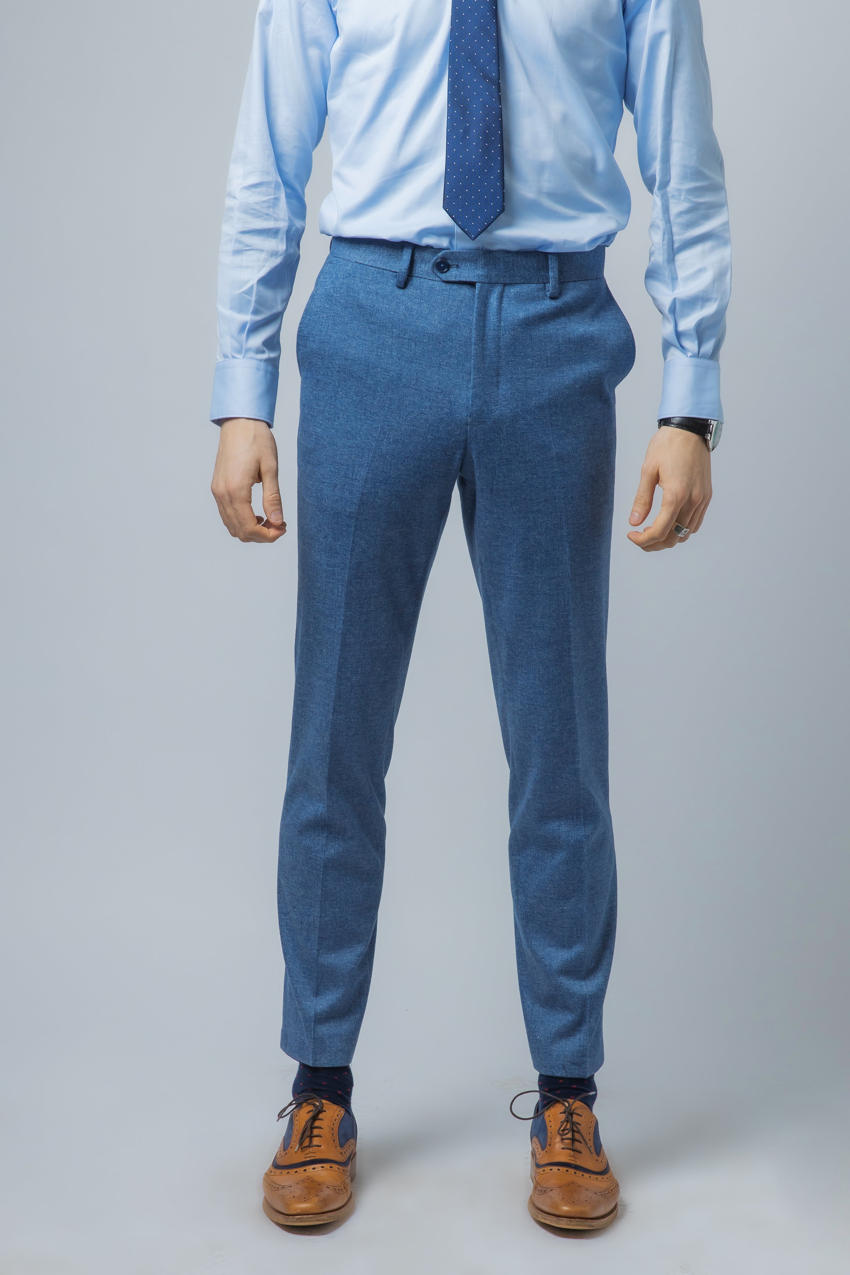 Men's Tweed Slim Fit Blue Suit - JAXON - Yale Blue