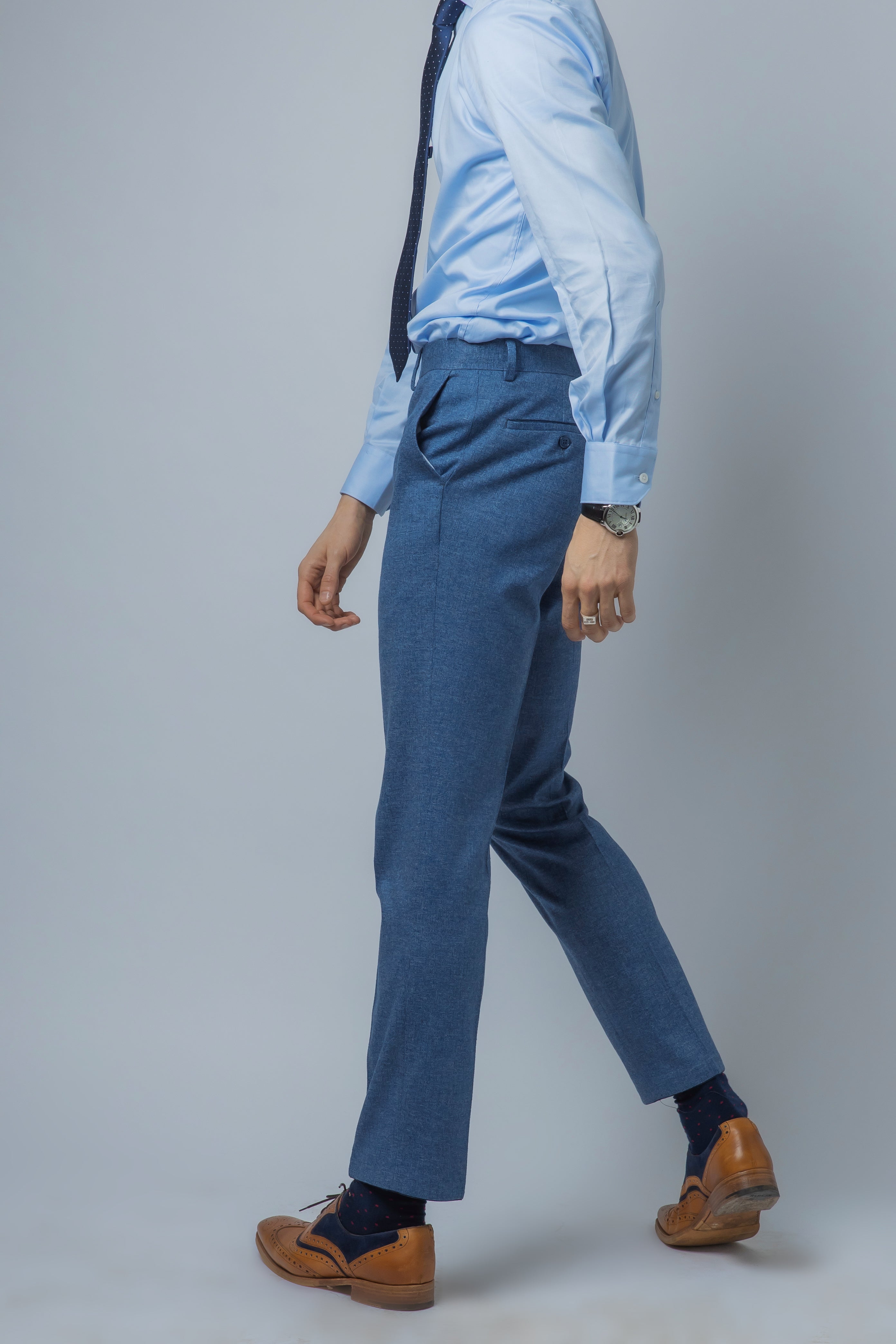 Men's Tweed Slim Fit Blue Suit - JAXON - Yale Blue