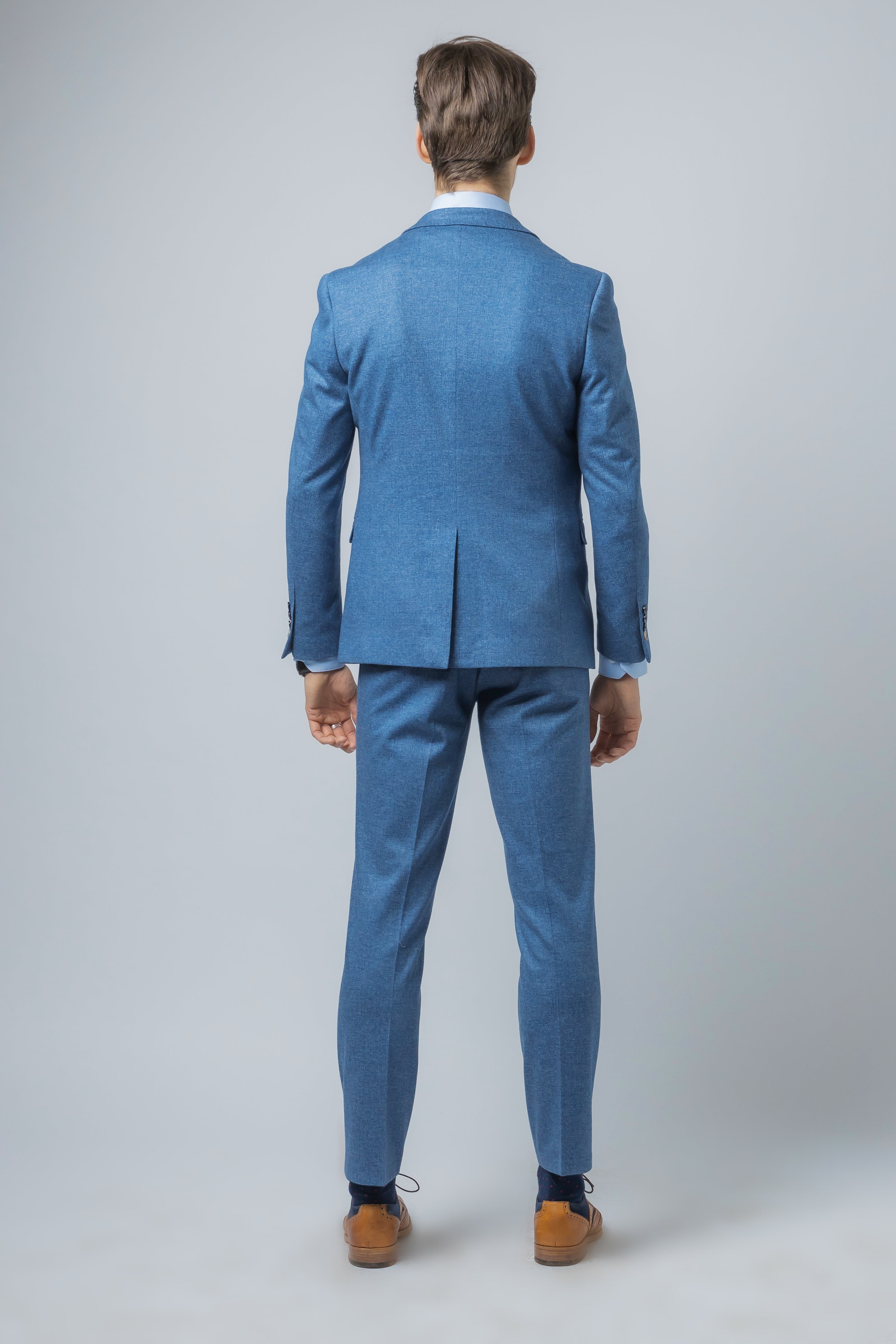 Men's Tweed Slim Fit Blue Suit - JAXON - Yale Blue