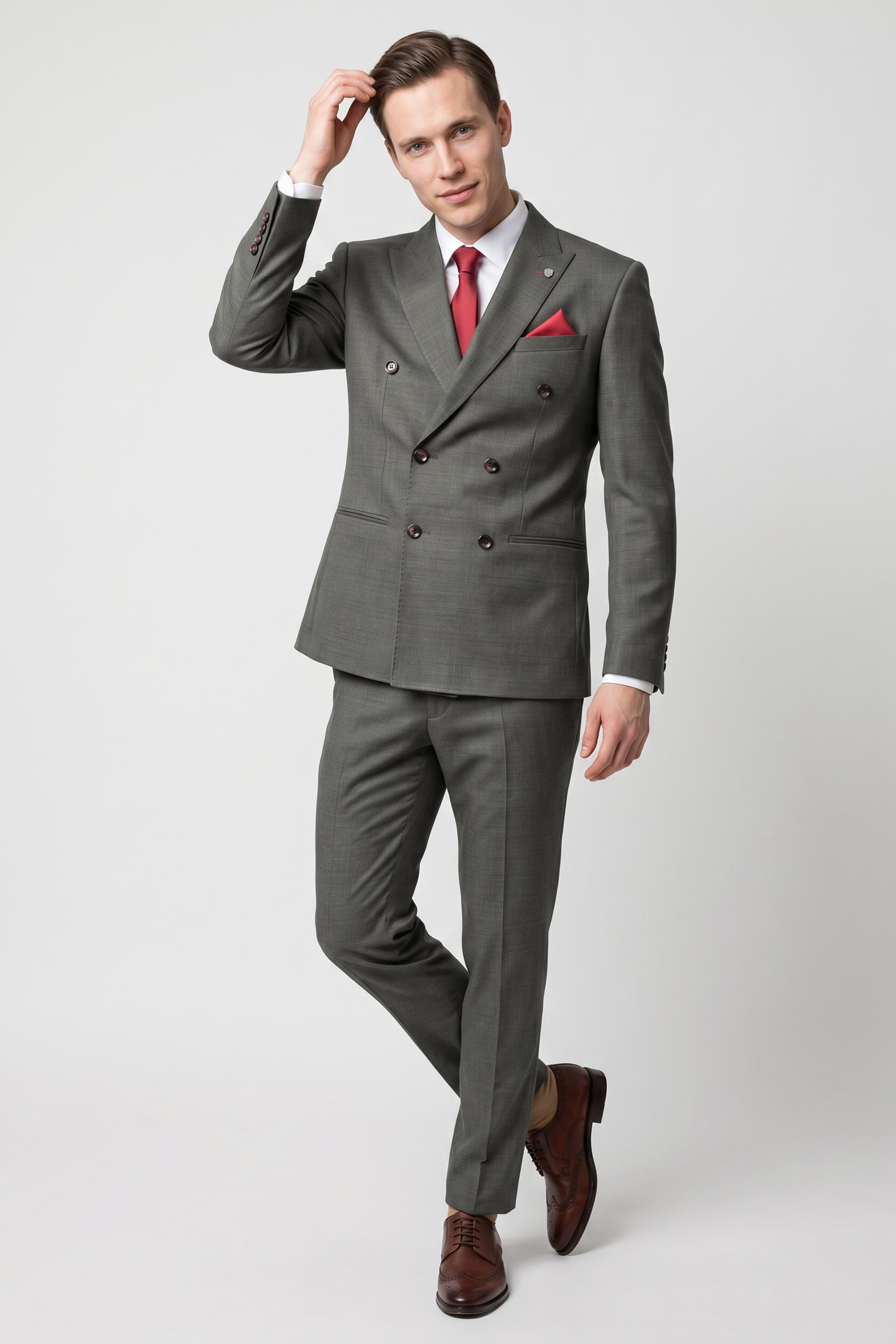 Men’s 2-Piece Twill Double Breasted Suit - Dark Green