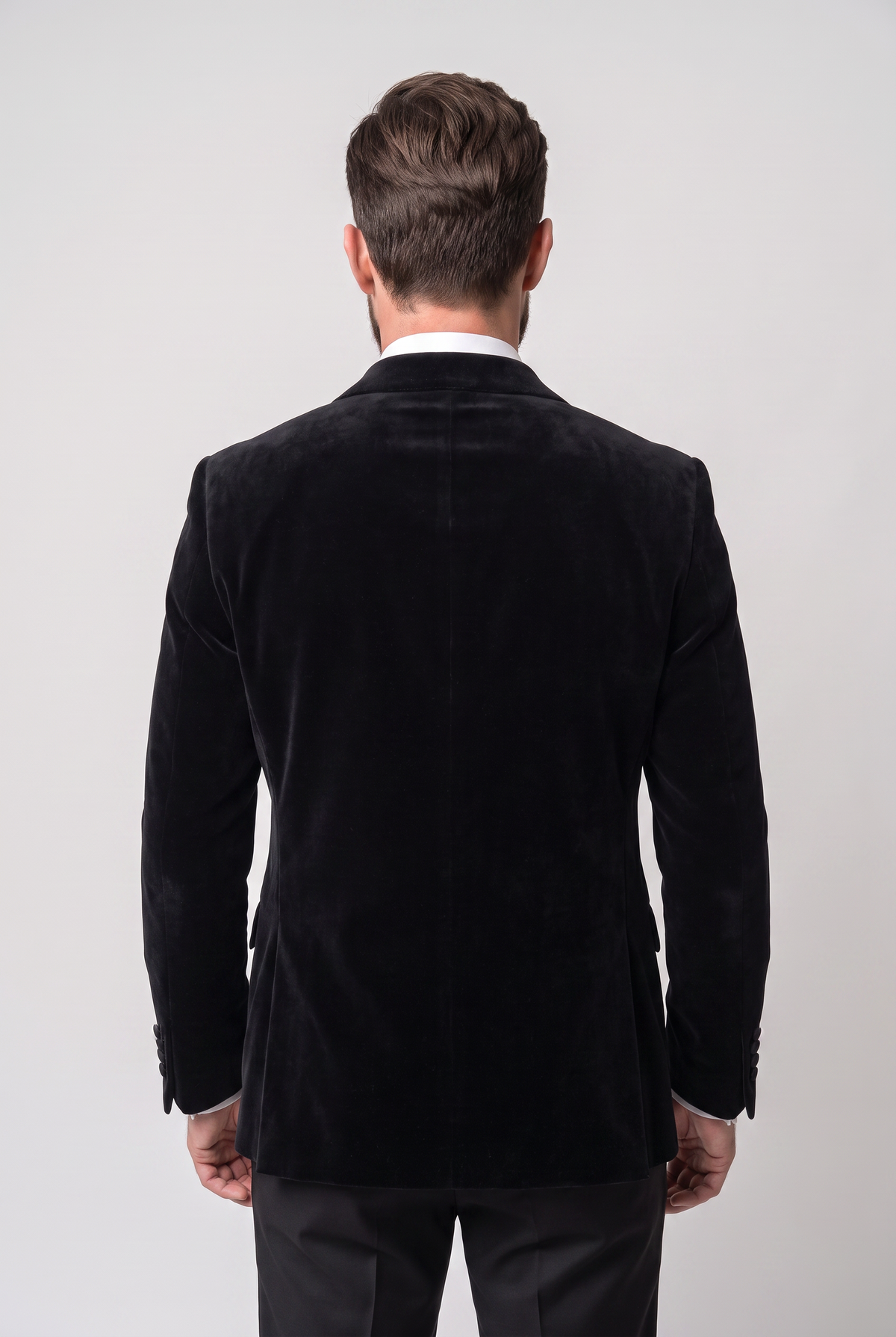 Men’s Velvet Blazer Satin Lapel Dinner Jacket - Mayfair - Black Back Picture