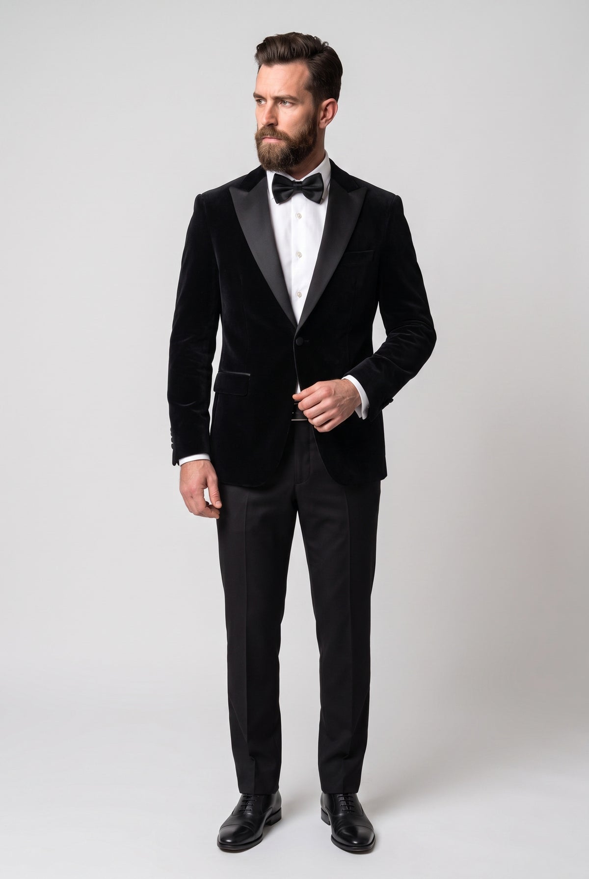 Men’s Velvet Blazer Satin Lapel Dinner Jacket - Mayfair - Black Model Picture