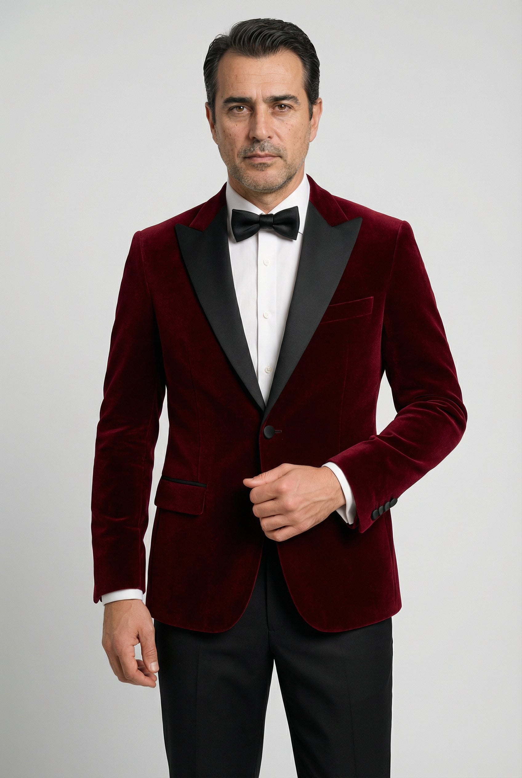 Men’s Velvet Blazer Satin Lapel Dinner Jacket - Mayfair - Wine Burgundy