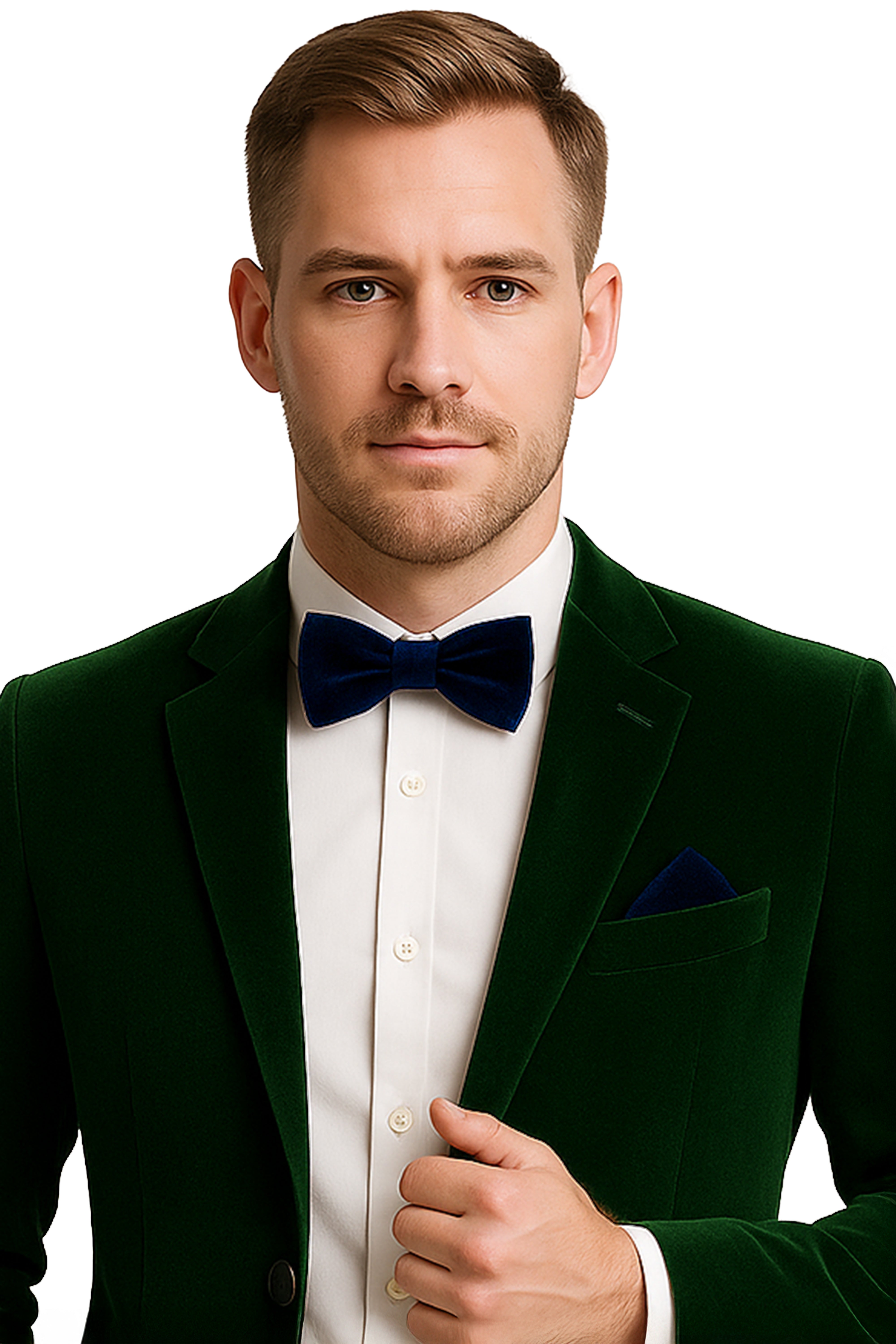 Men’s Velvet Dickie Bow Tie & Handkerchief Set - Savoy - Navy Blue Model Picture