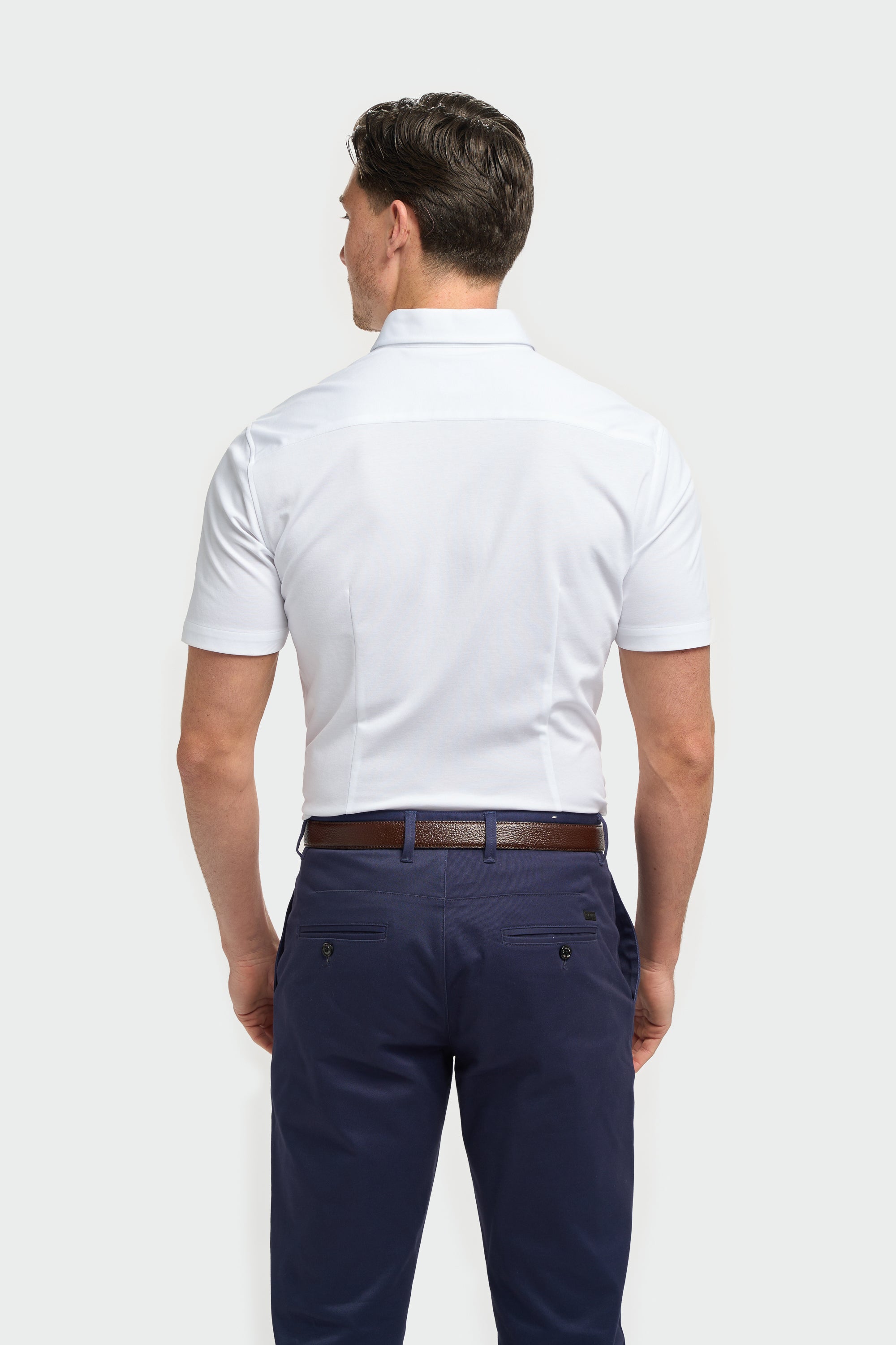 Men's White Cotton Slim Fit Short Sleeve Shirt - Ashley Back Picture
