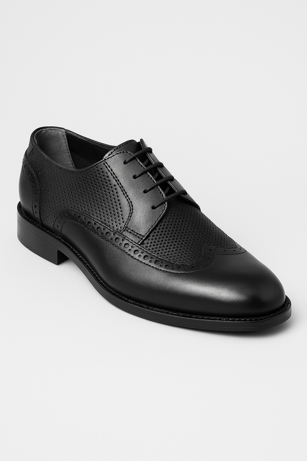 Men's Wingtip Brogue Derby Leather Dress Shoes in All Black (Philon Style)