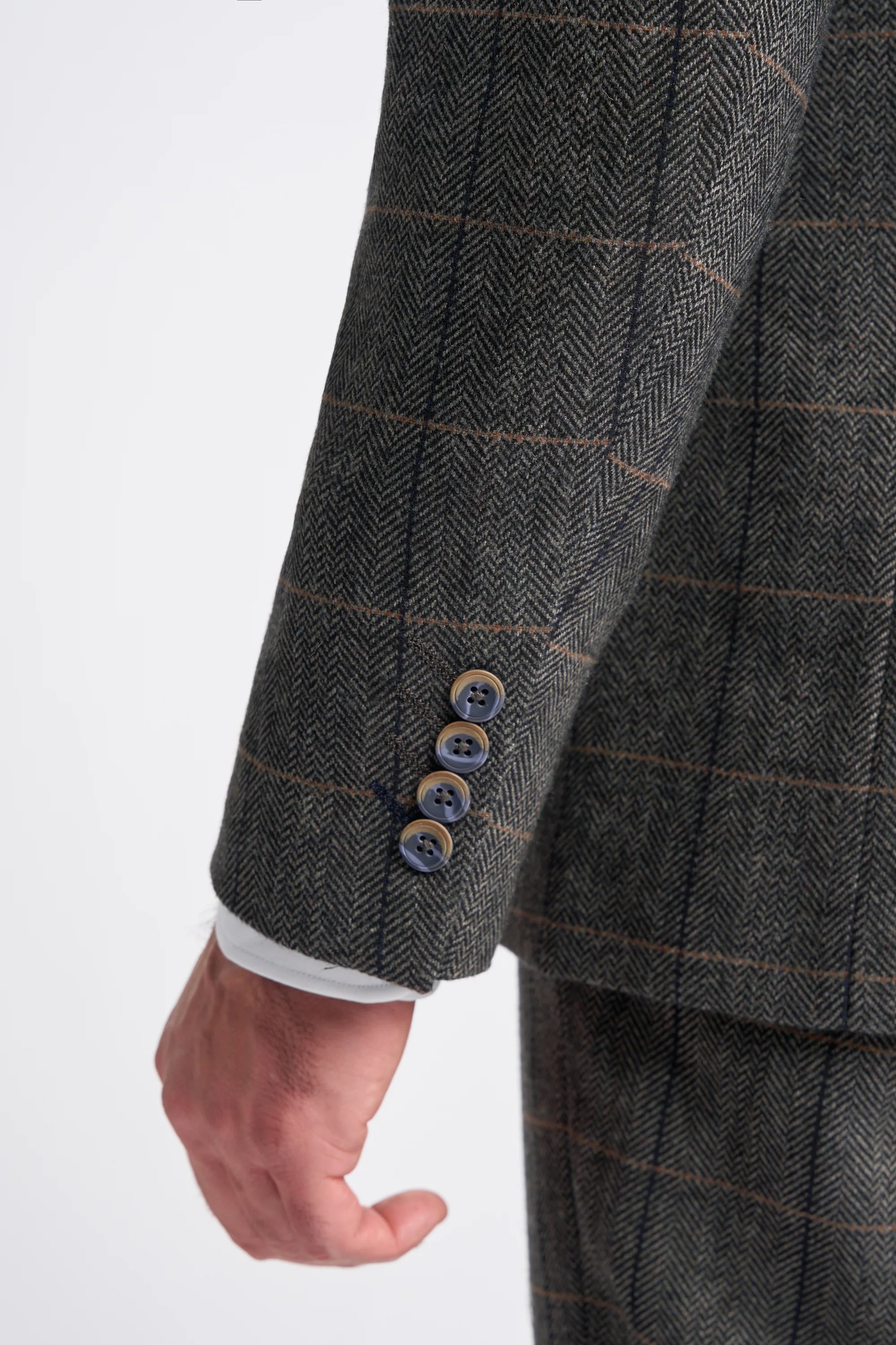 Men's Wool Blend Herringbone Check Suit Jacket - Albert - Grey Detail Picture