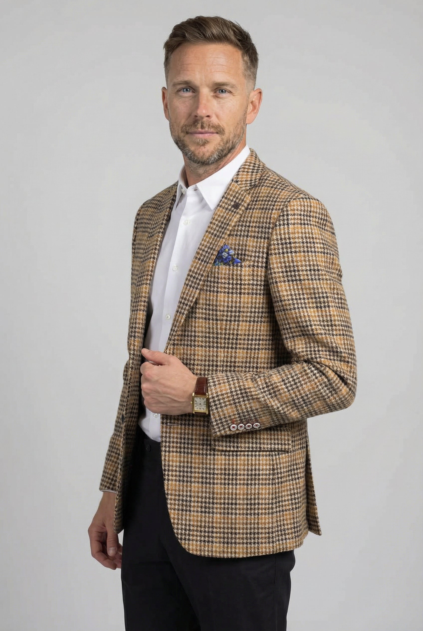 Men’s Wool Blend Houndstooth Check Blazer - Carter - Beige Side picture