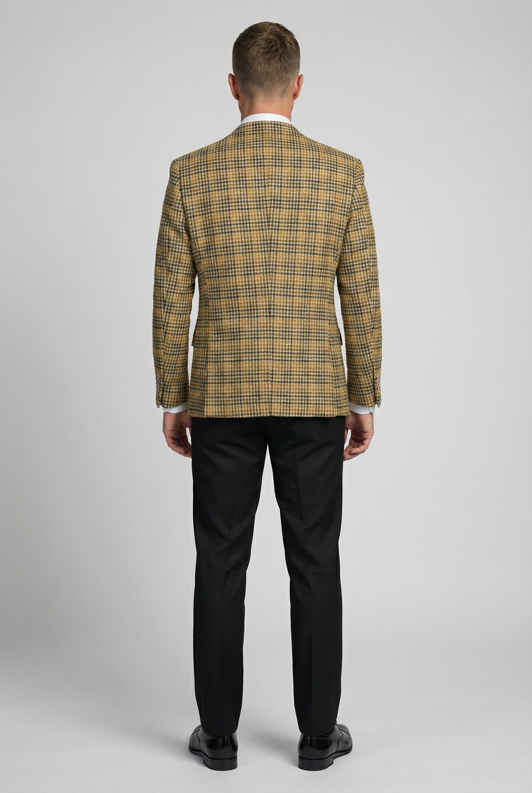 Men’s Wool Blend Houndstooth Check Blazer - Carter - Beige Back Picture