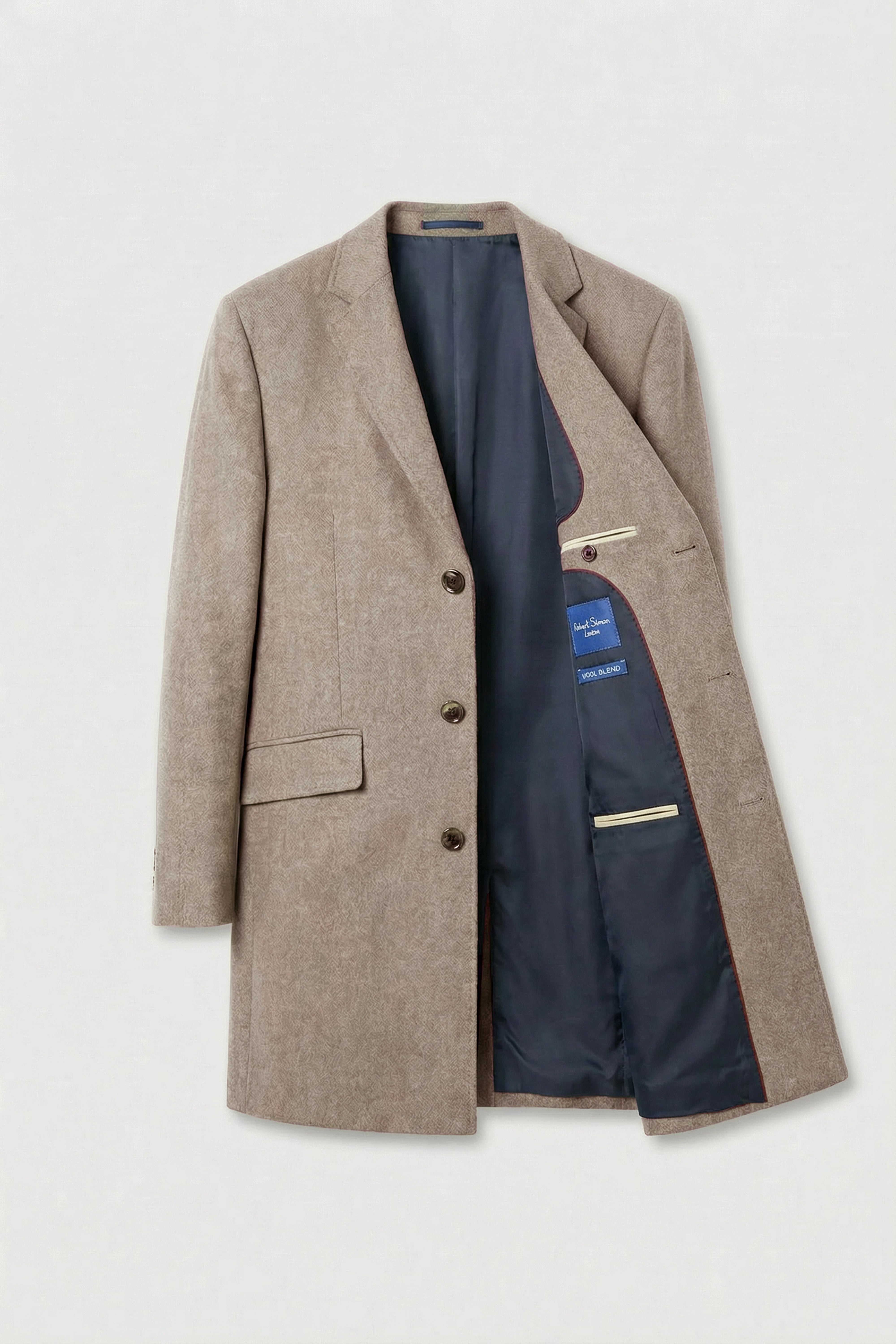 Men’s Wool Blend Mid-Length Overcoat - Beige