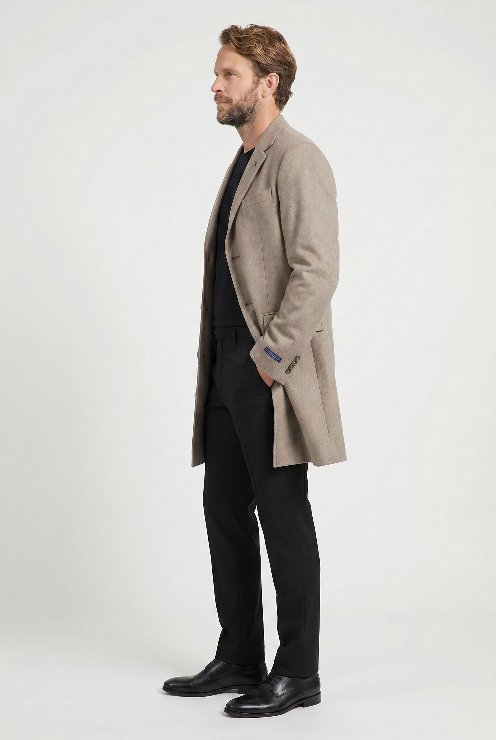 Men’s Wool Blend Mid-Length Overcoat - Beige
