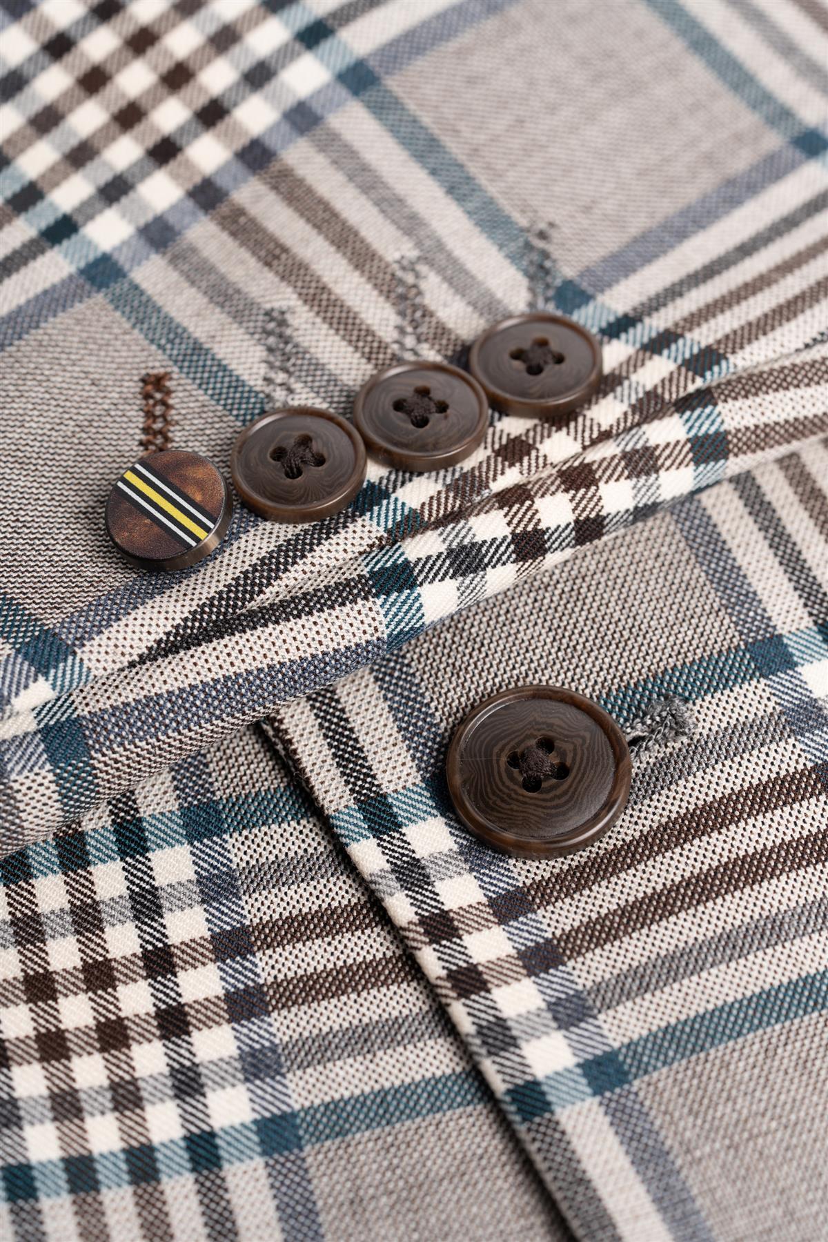 Men’s Wool Blend Plaid Check Blazer - Pietro - Beige