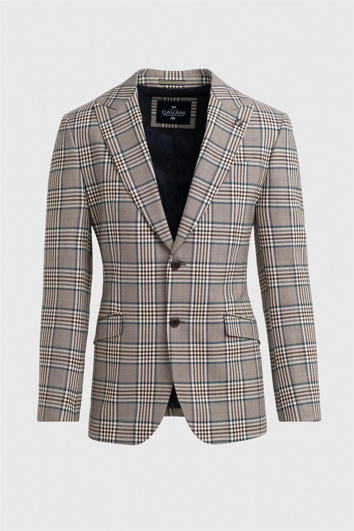 Men’s Wool Blend Plaid Check Blazer - Pietro - Beige