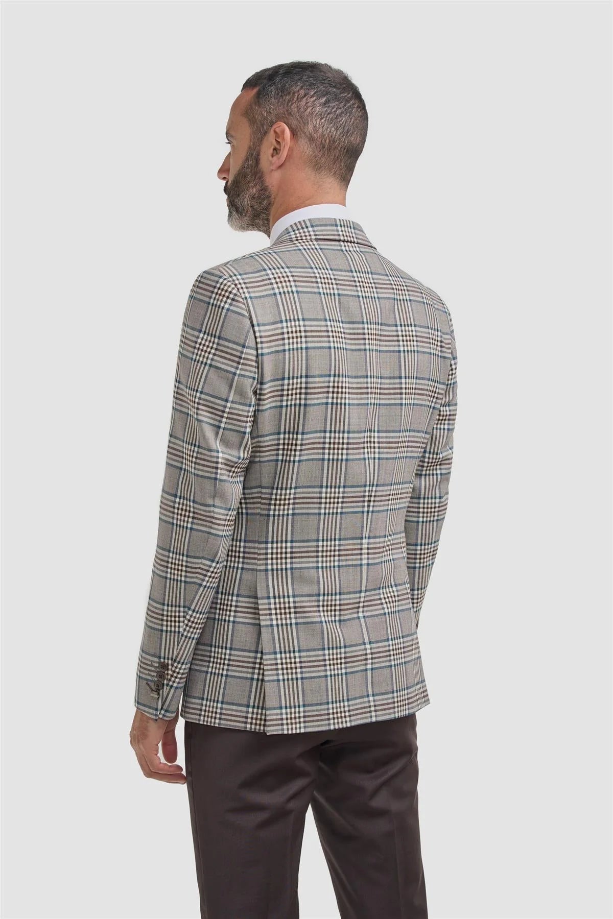 Men’s Wool Blend Plaid Check Blazer - Pietro - Beige