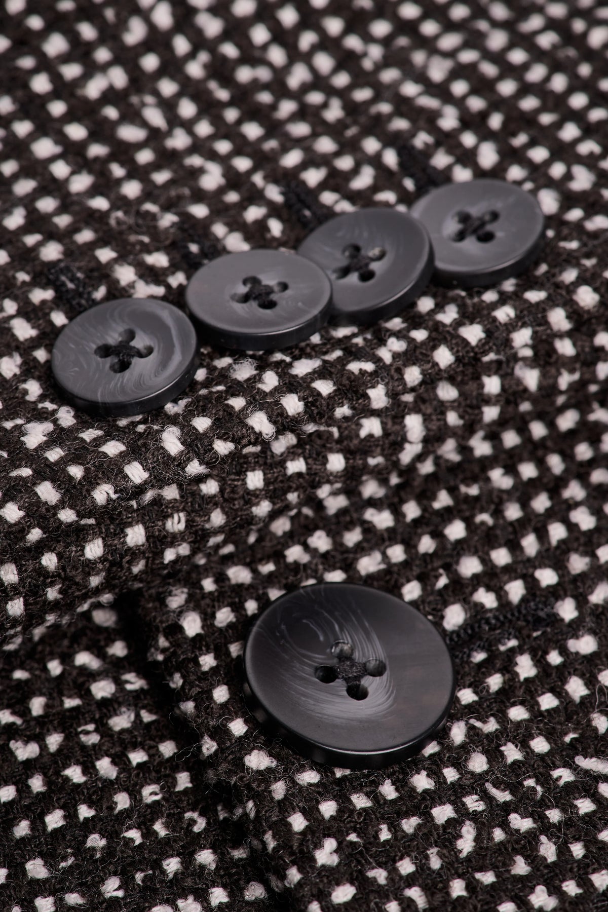 Men’s Wool Blend Textured Tweed Overcoat - Cavani Ettora Black & Grey Buttons Picture