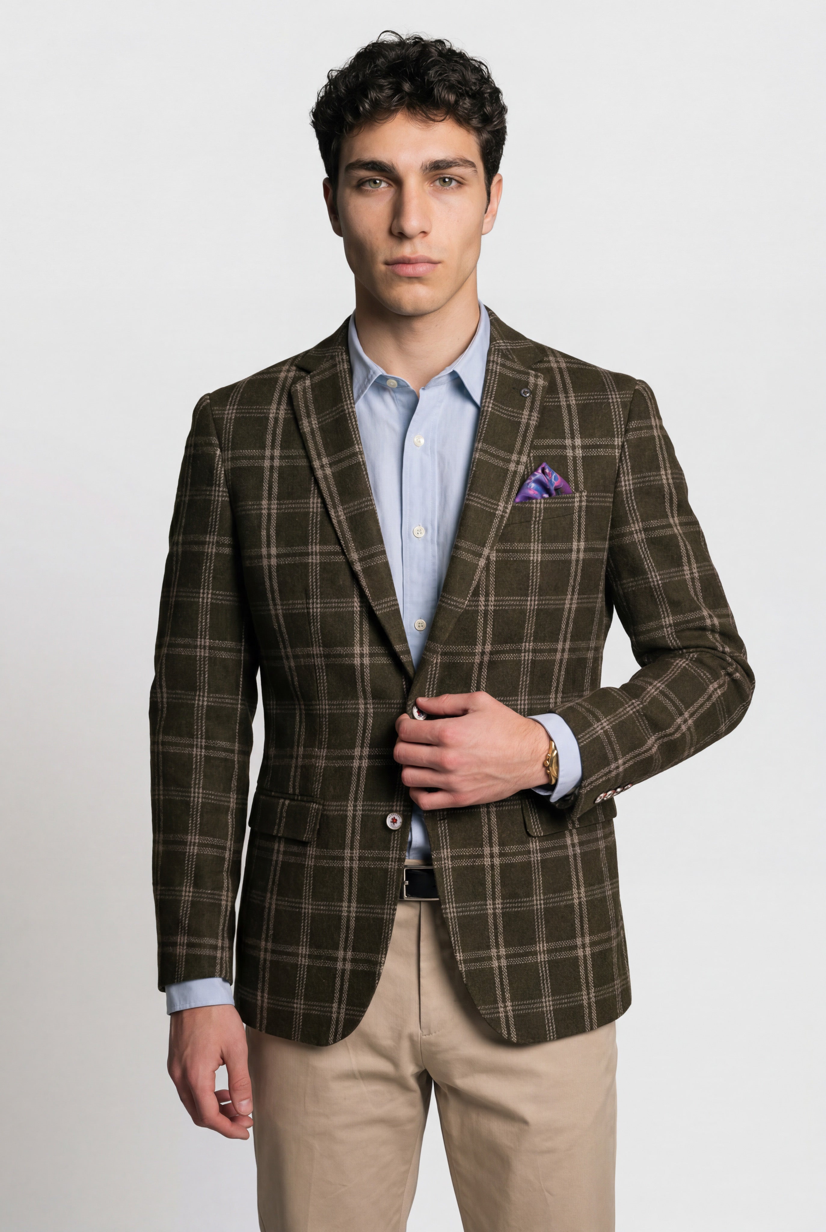 Men’s Wool Blend Windowpane Check Blazer - Alex - Green