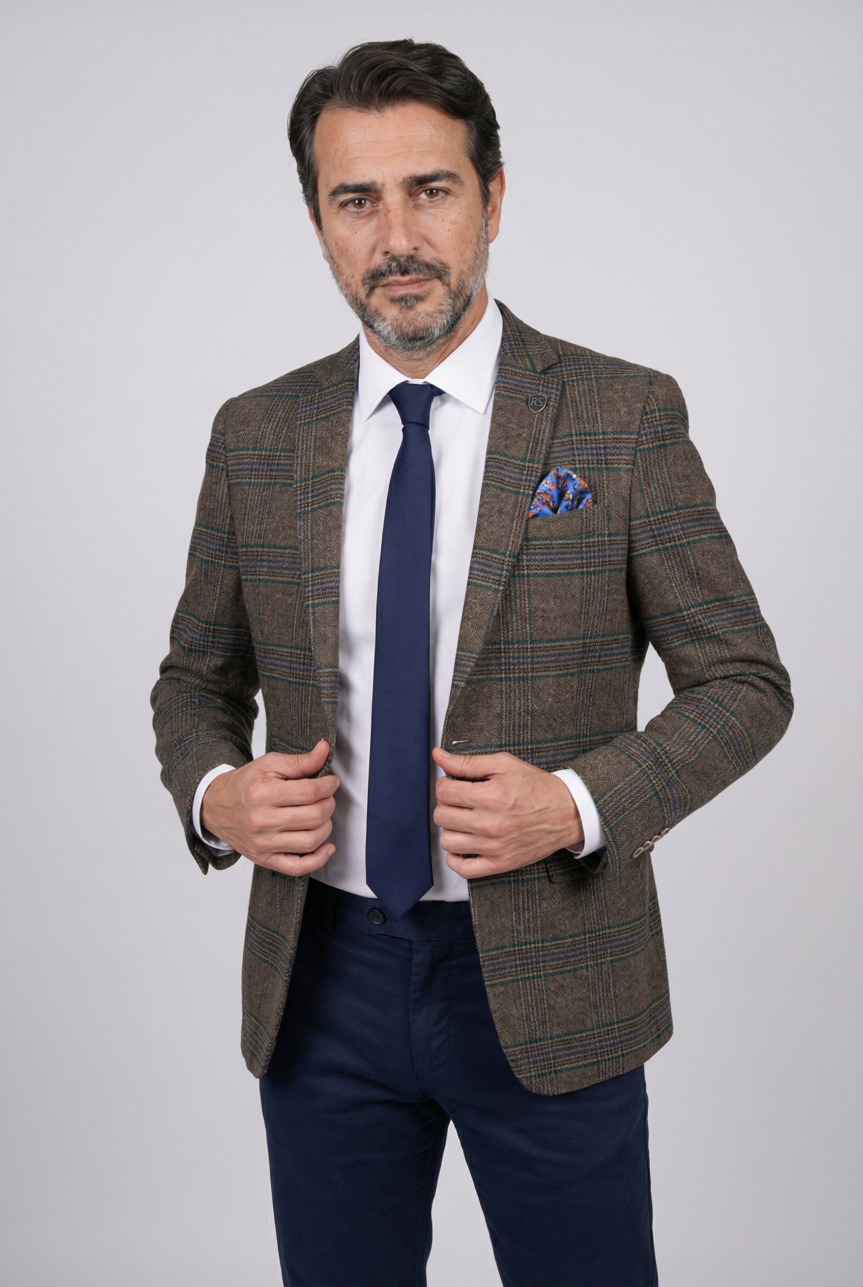 Men’s Wool Blend Windowpane Check Blazer - Oscar - Green Modle Picture