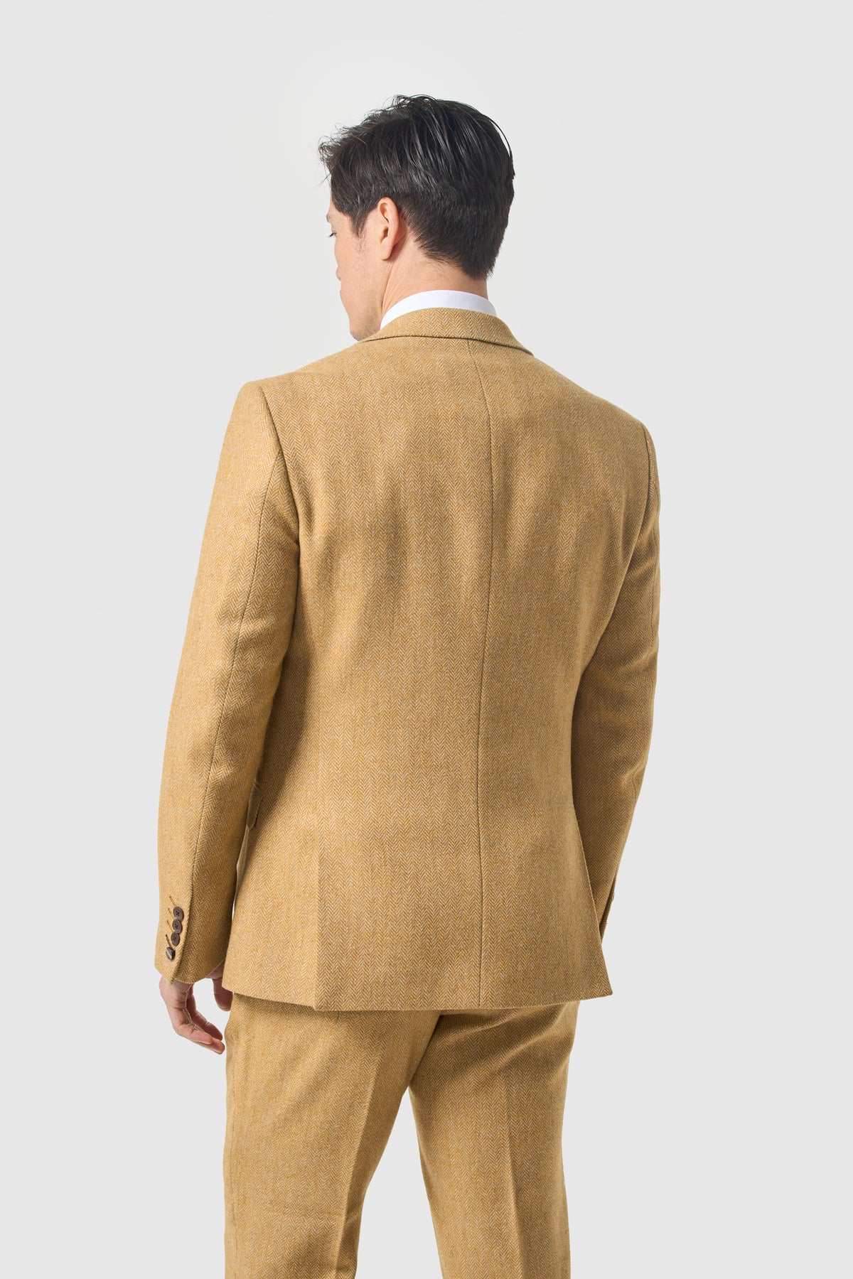 Men’s Wool Herringbone Tweed Suit Jacket - Thomas - Amber Back Picture