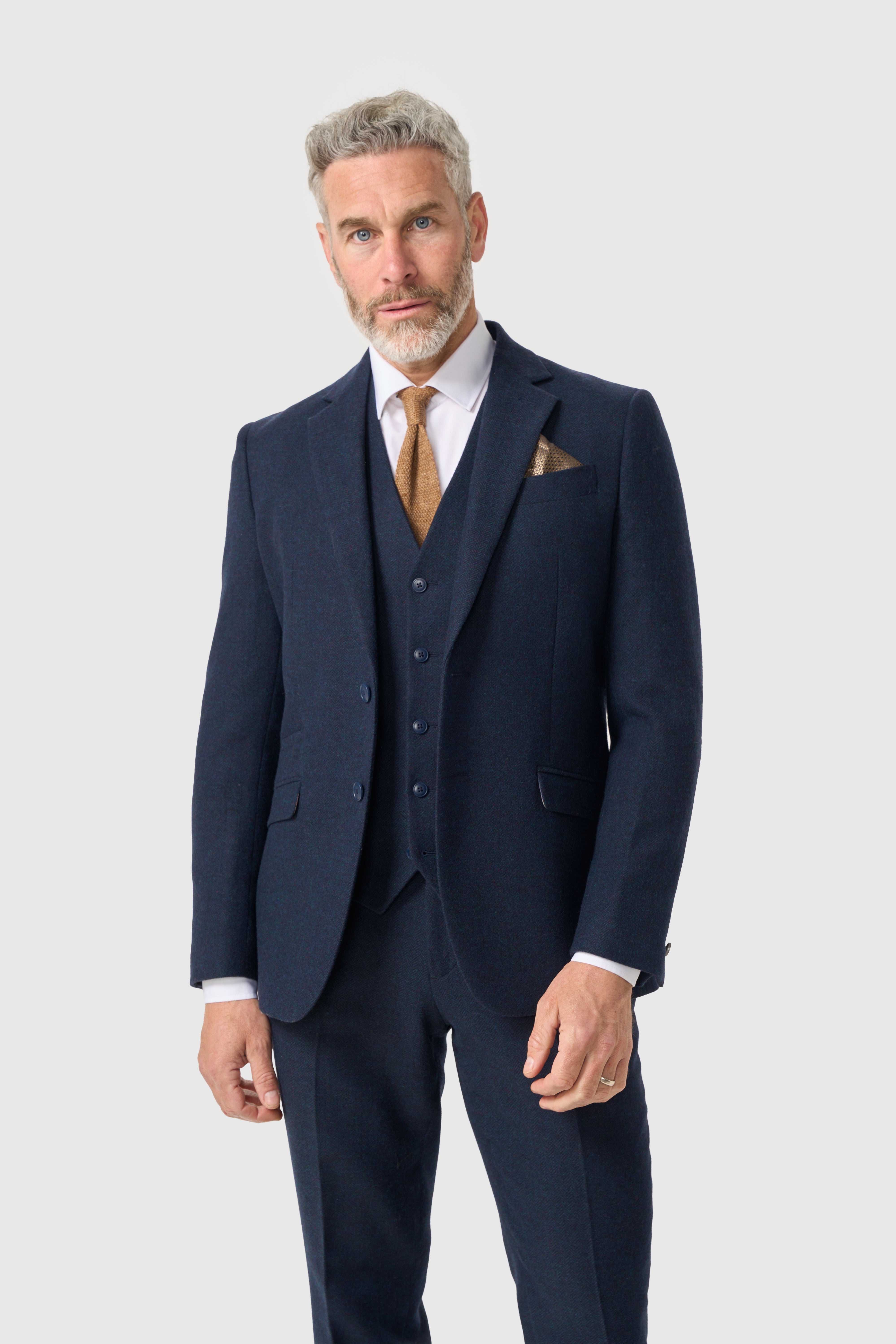 Men’s Wool Herringbone Tweed Suit Jacket - Thomas - Navy