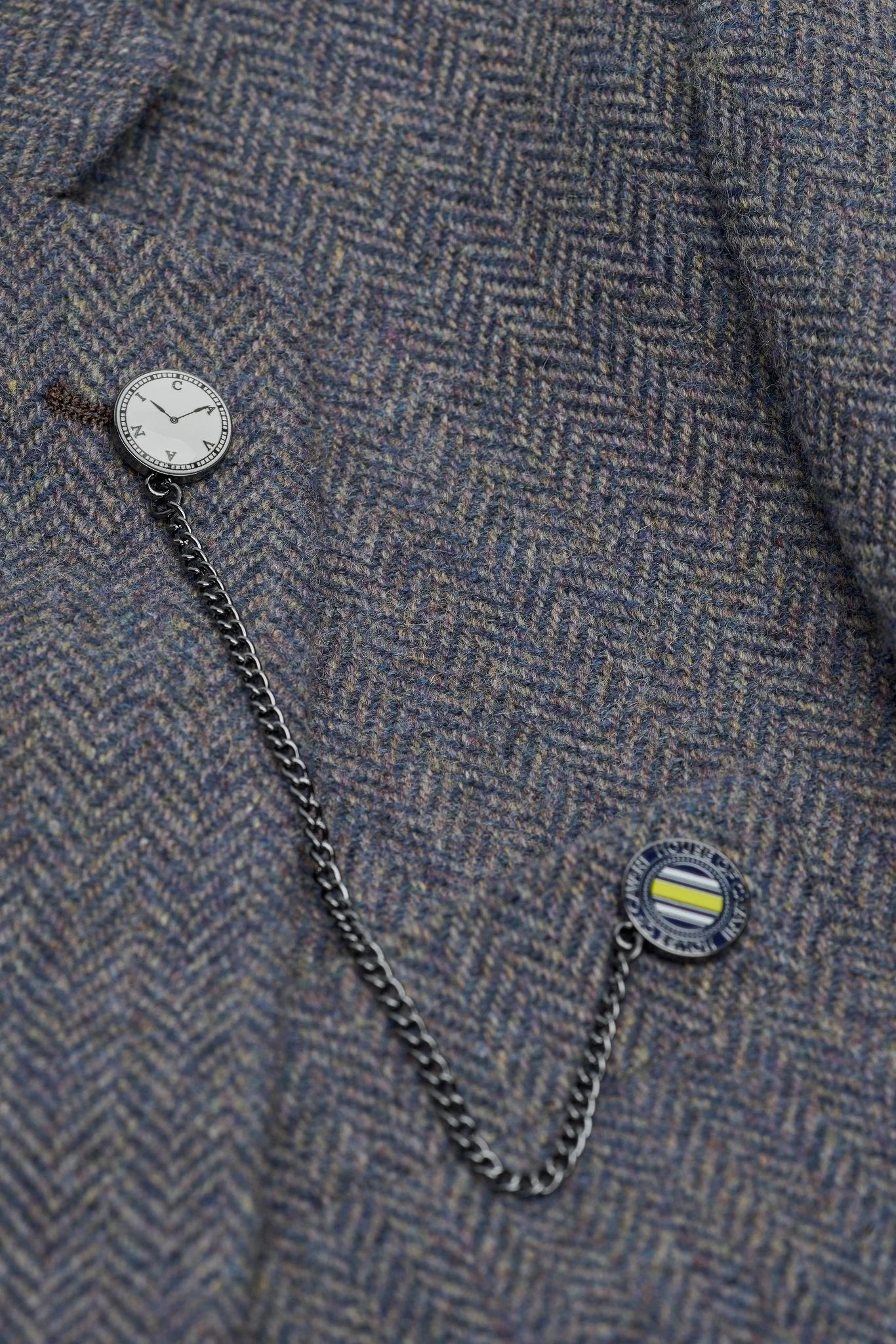 Men’s Wool Herringbone Tweed Suit Jacket - Thomas - Savoy Grey Detail Picture