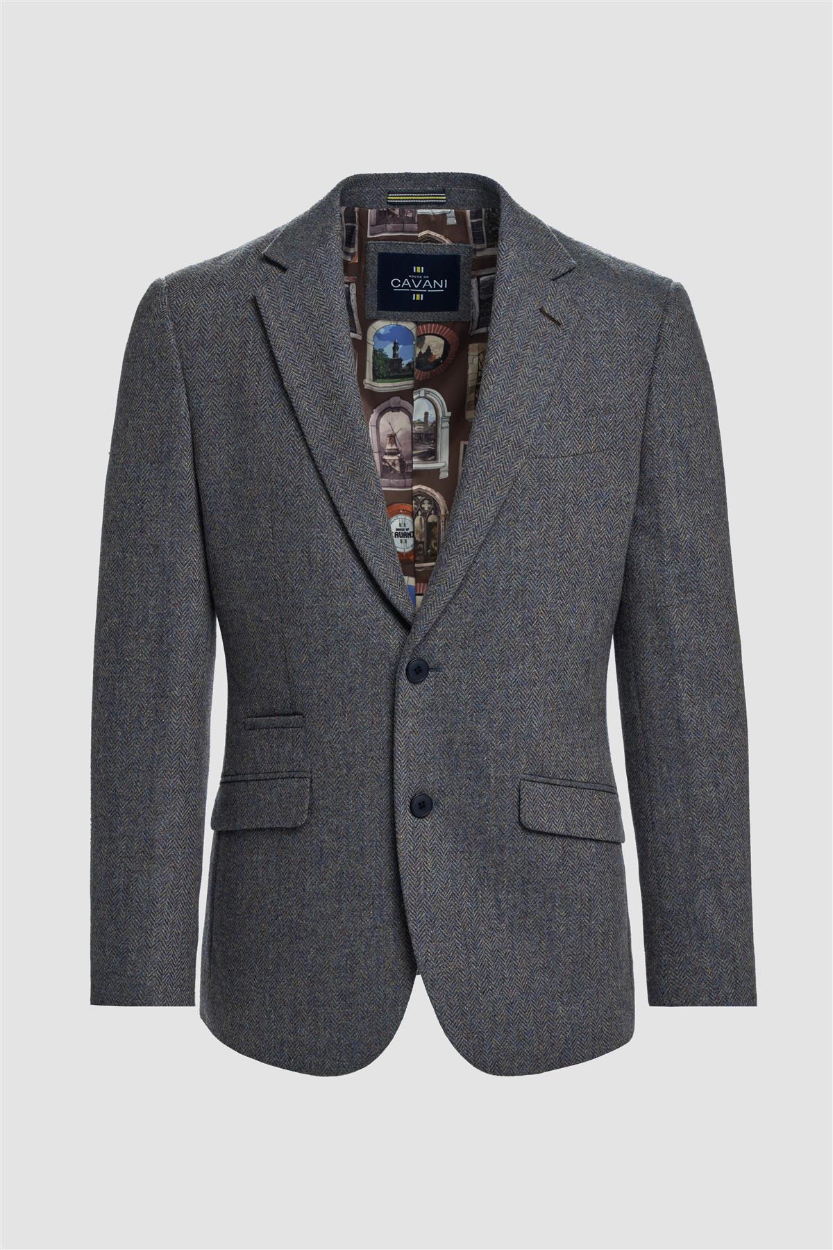 Men’s Wool Herringbone Tweed Suit Jacket - Thomas - Savoy Grey