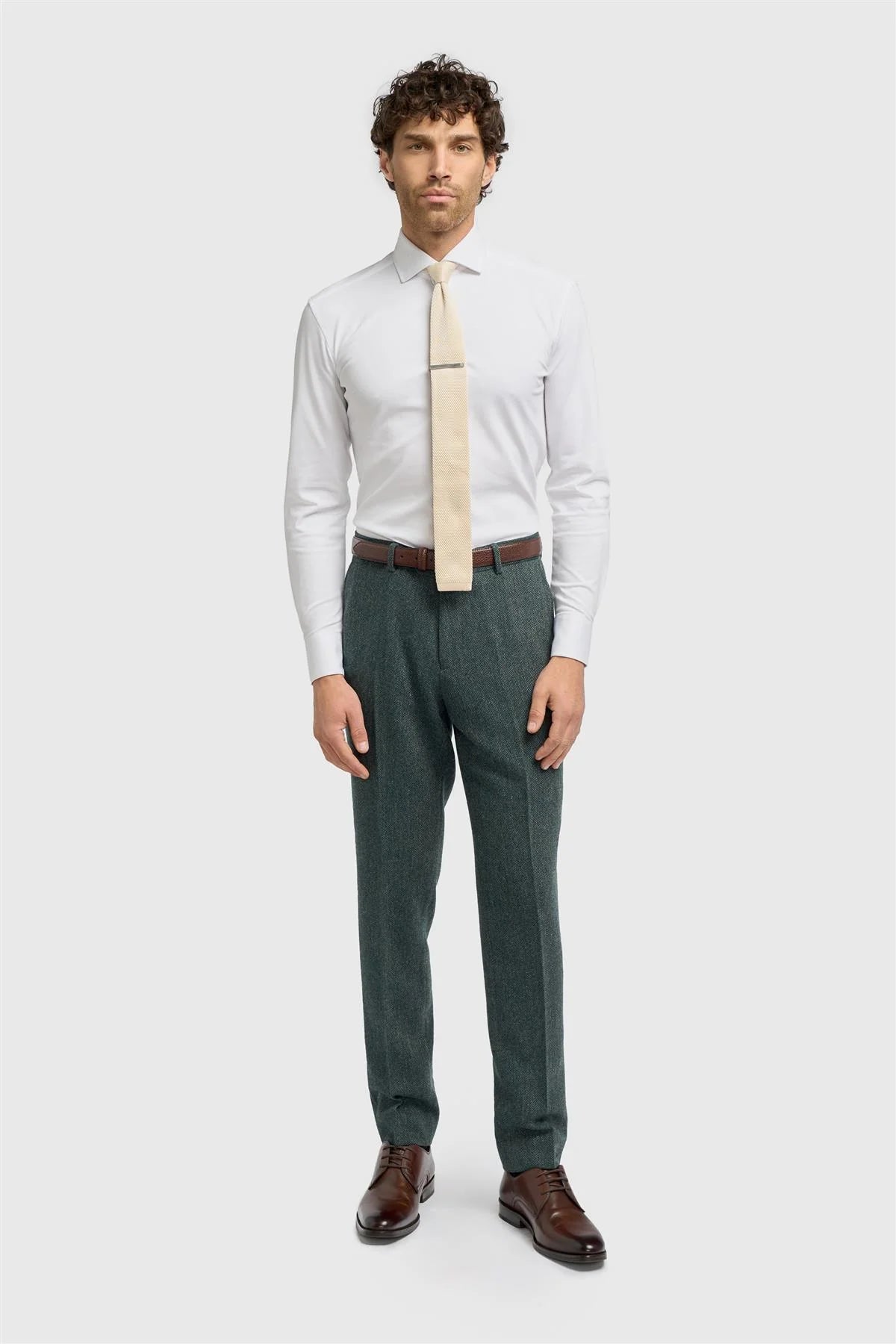 Men’s 3-Piece Wool Herringbone Tweed Suit - Thomas - Olive Green Trousers Picture