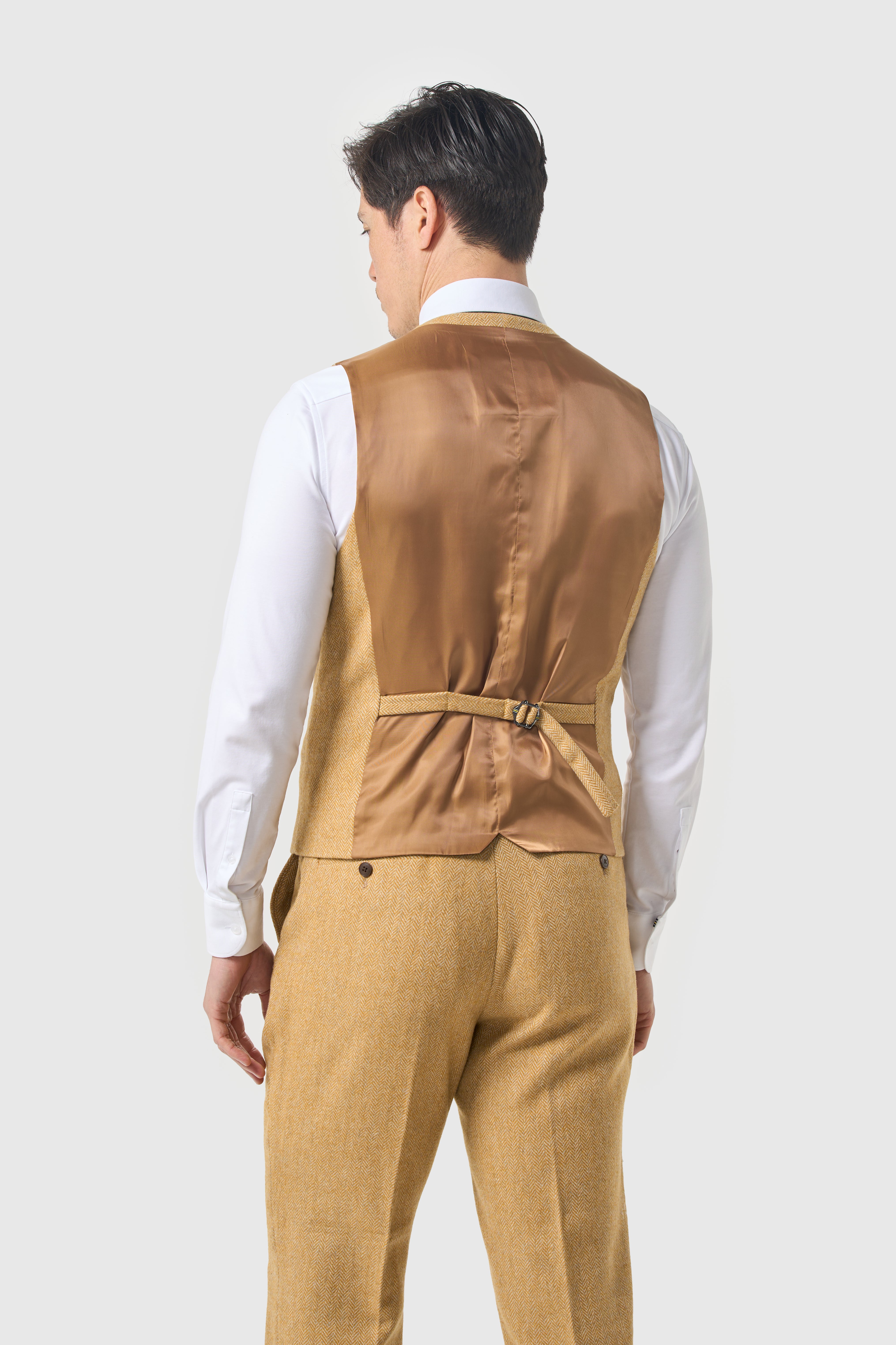 Men’s Wool Herringbone Tweed Waistcoat - Cavani Thomas Amber