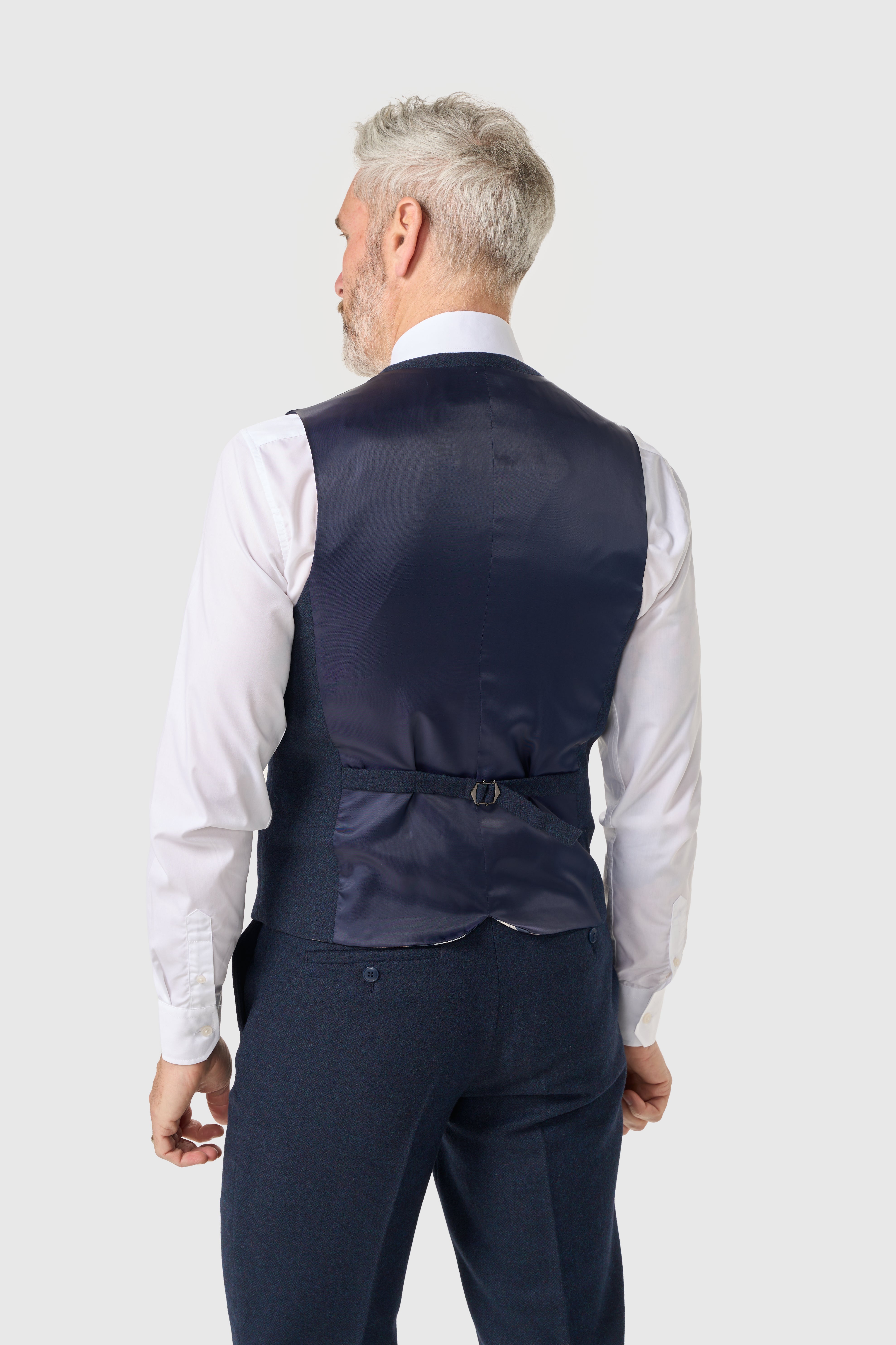 Men’s Wool Herringbone Tweed Waistcoat - Thomas - Navy Back Picture