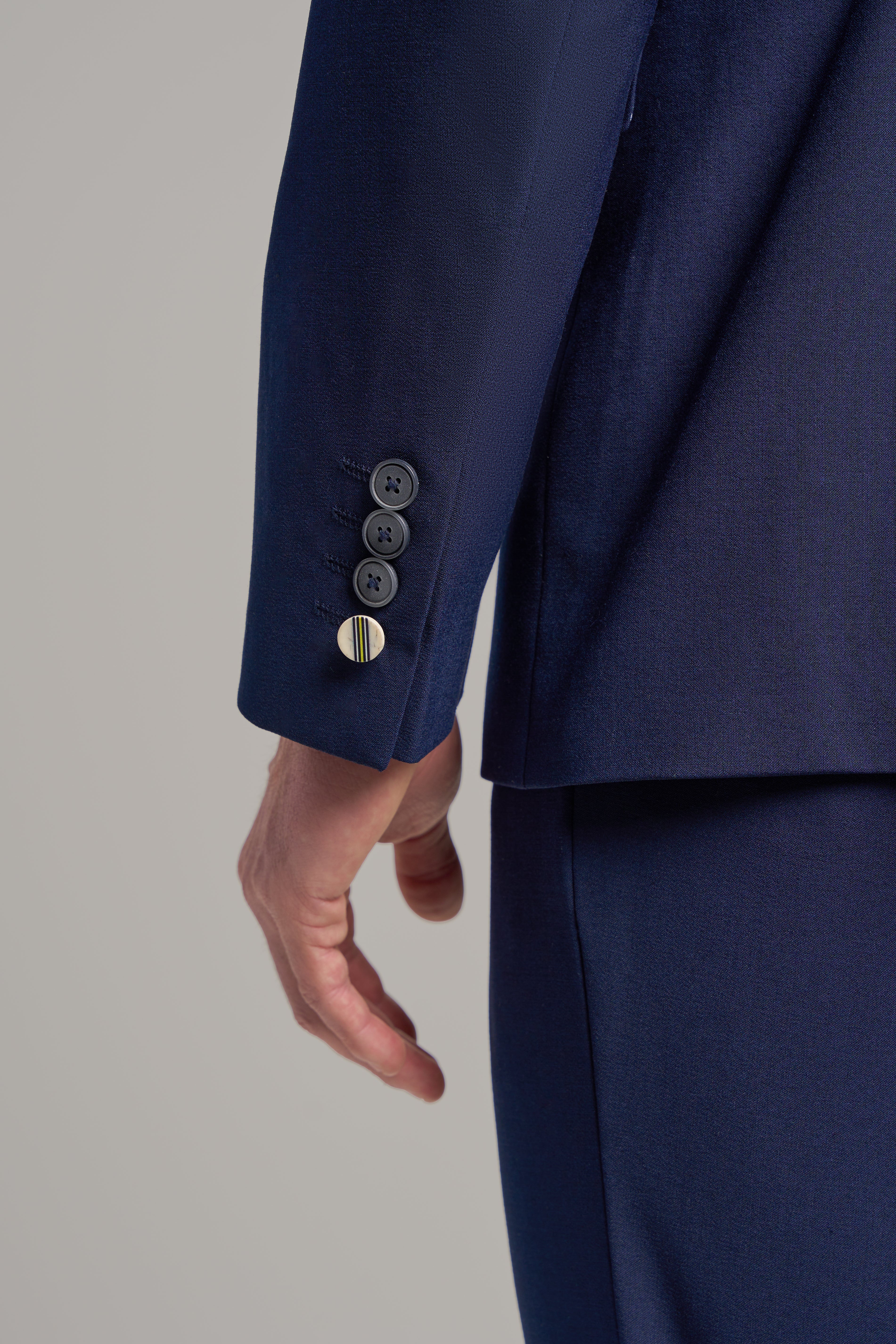 Men’s Wool Mix Double Breasted Suit Jacket – VICTORIOUS - Navy Blue Detail Picture