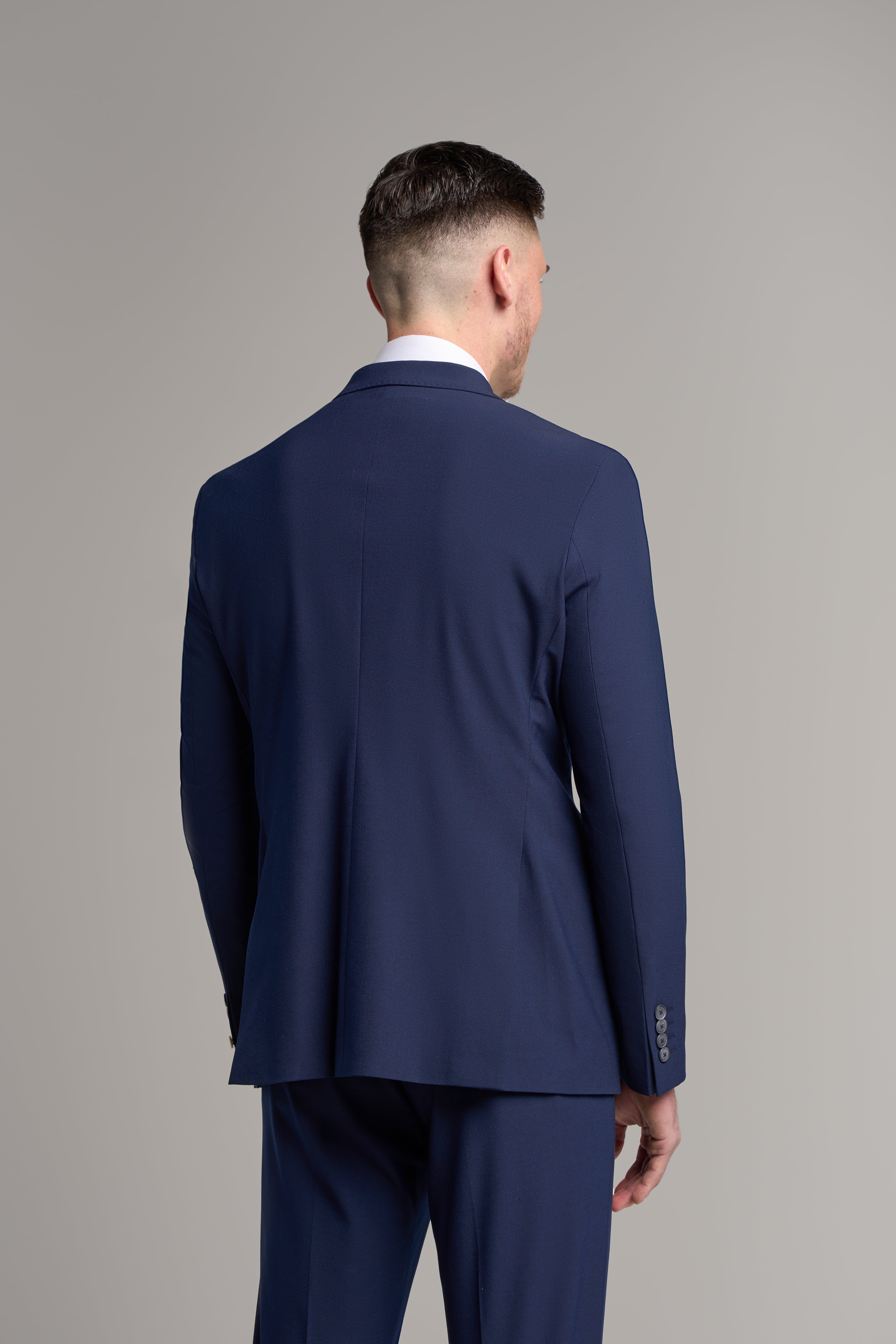 Men’s Wool Mix Double Breasted Suit Jacket – VICTORIOUS - Navy Blue Back Picture