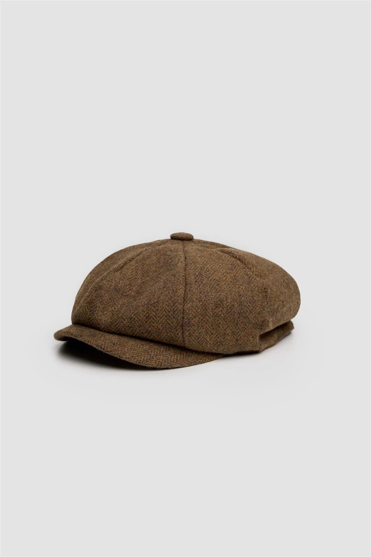 Men’s Wool Tweed Herringbone Baker Boy Cap - Thomas - Brown