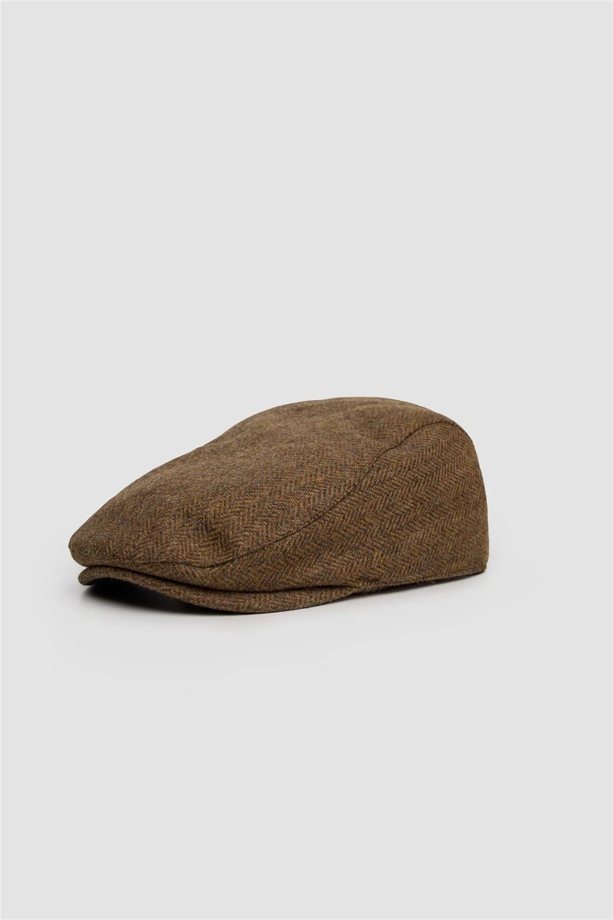 Men’s Wool Tweed Herringbone Flat Cap - Thomas - Brown