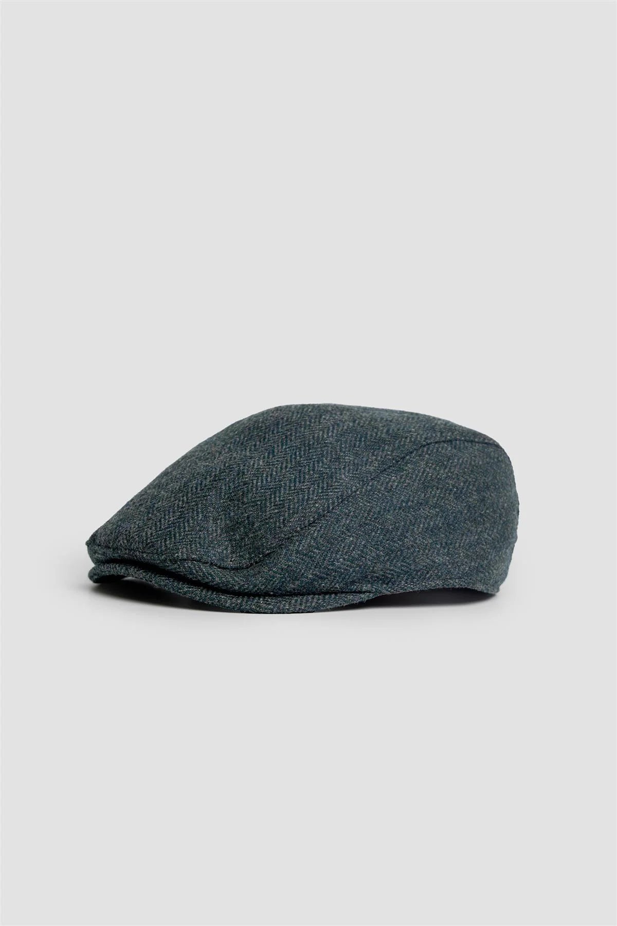 Men’s Wool Tweed Herringbone Flat Cap - Thomas - Lush Olive