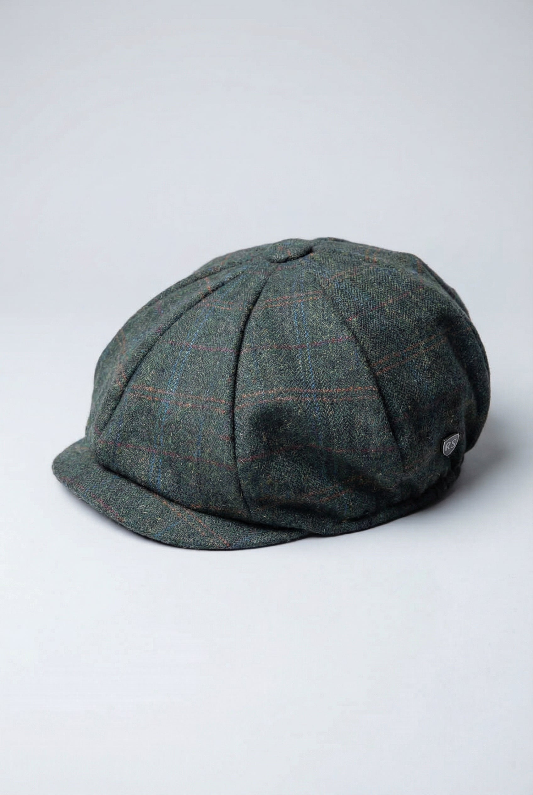 Men’s Wool Tweed Windowpane Check Baker Boy Cap - Joshua - Green Side Picture