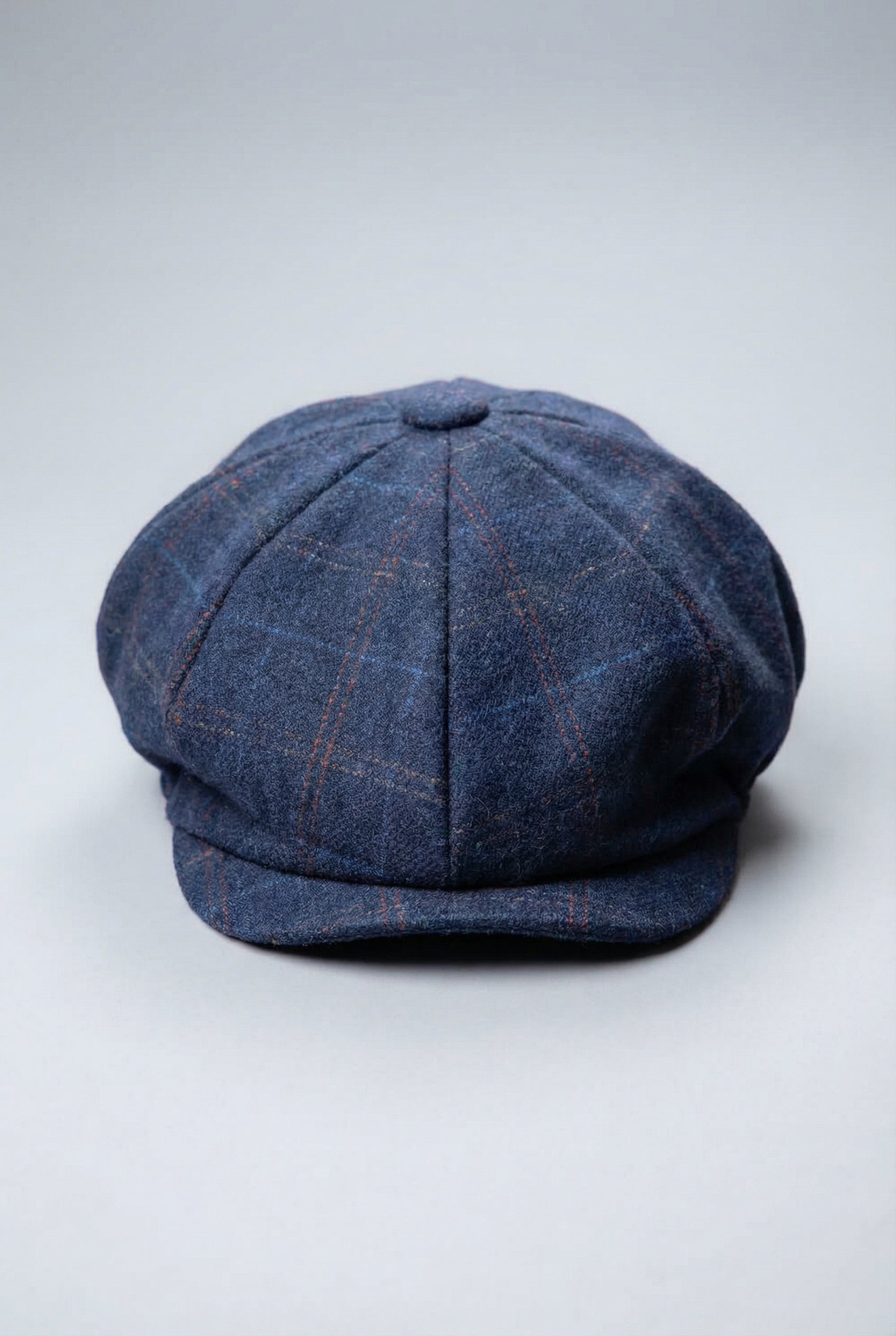 Men’s Wool Tweed Windowpane Check Flat Cap - Ryan - Navy