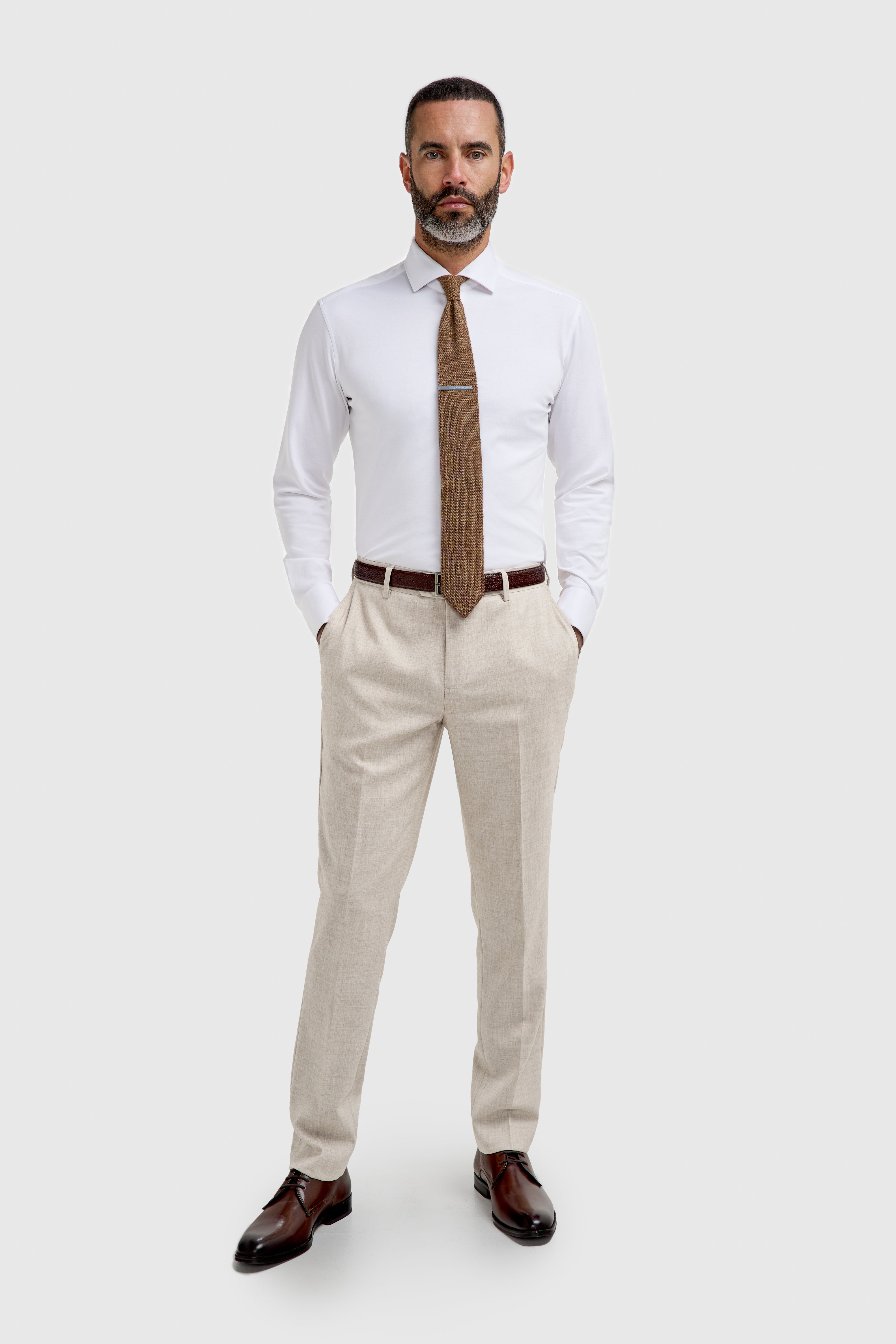 Men’s 3-Piece Slim Fit Formal Suit - Malibu - Beige Trousers Picture