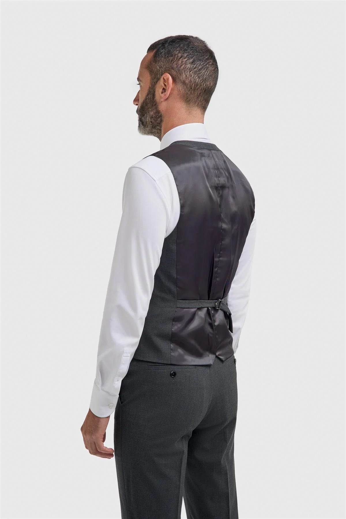 Men’s 3-Piece Slim Fit Formal Suit - Malibu - Charcoal Grey Model Back Picture